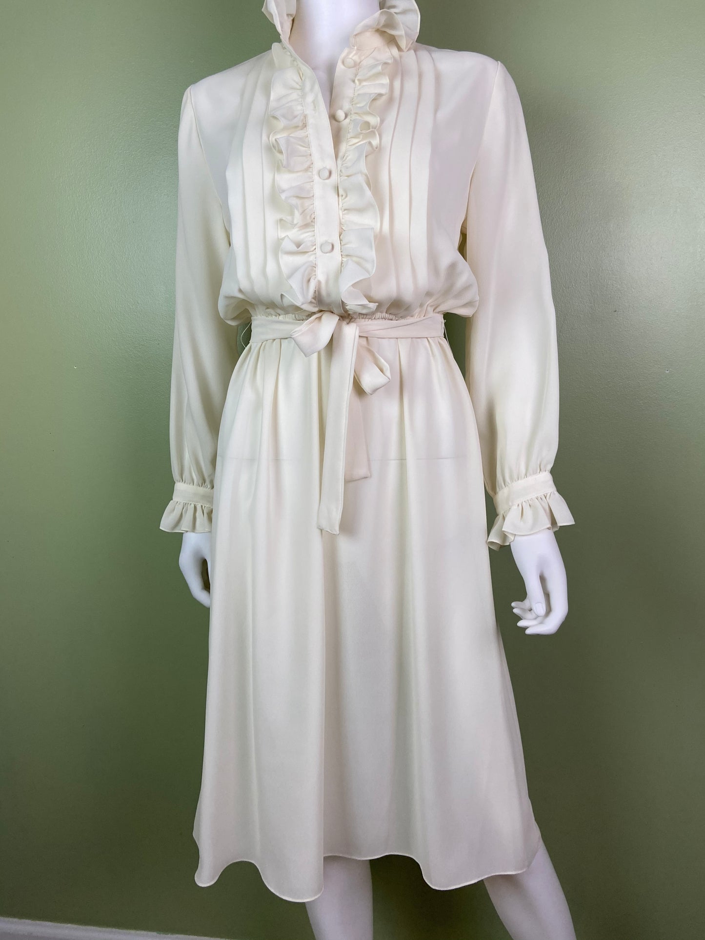 Vintage Astor One White Sheer Ruffle Pleated Fluid Disco Dress Abby Essie