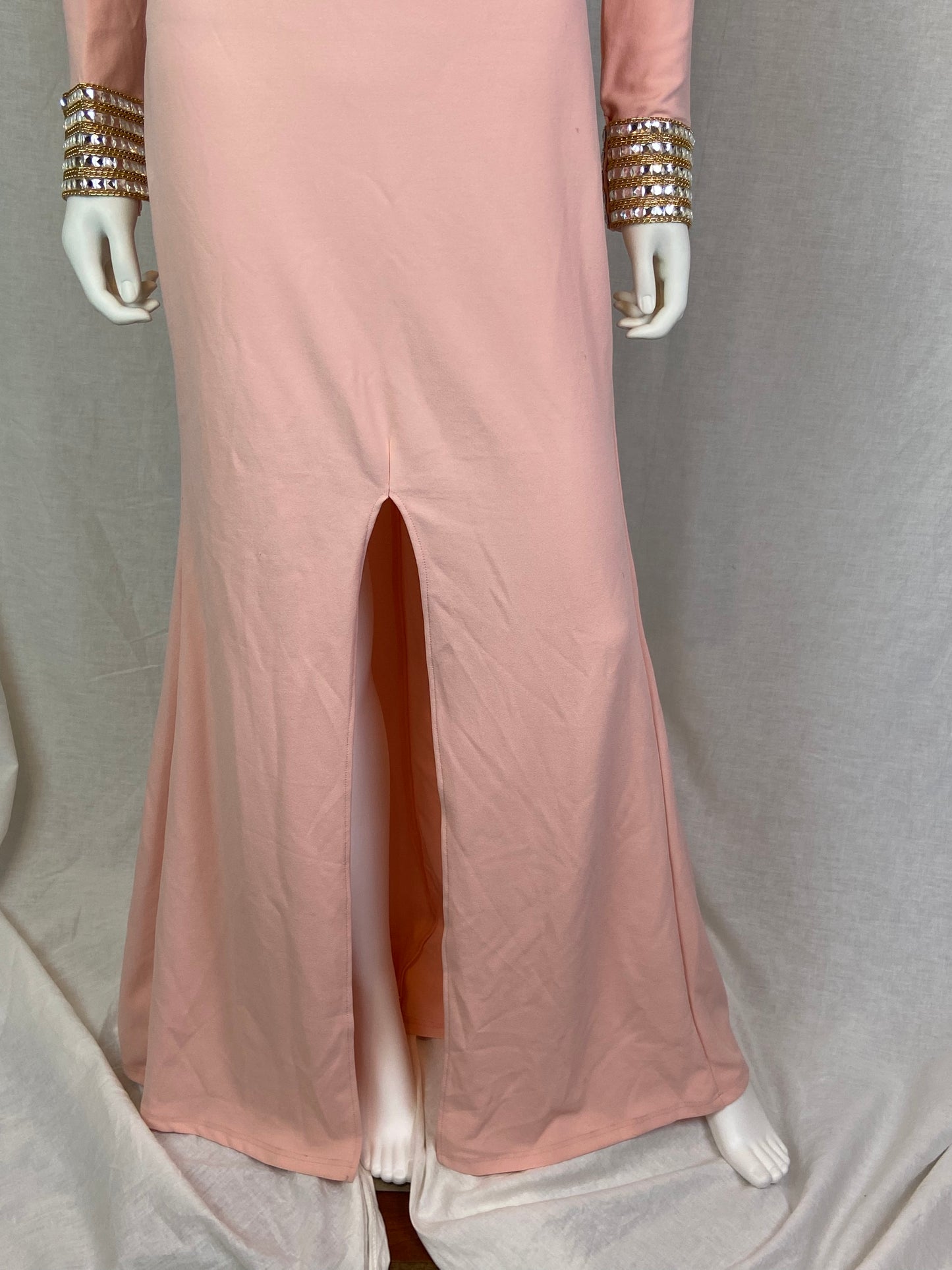 New Windsor Long Pink Beaded Gown Dress