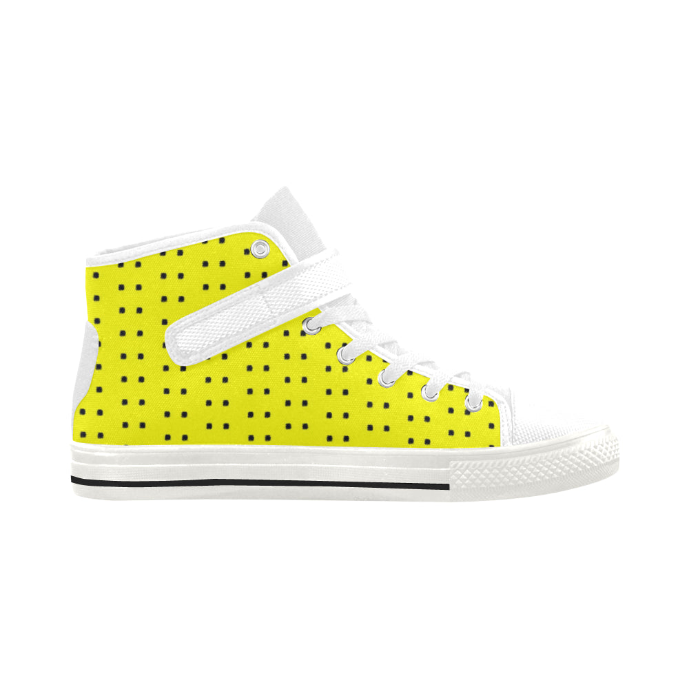 Fabric57 polka dots black yellow large panel crop Aquila Strap Women's Shoes (Model 1202) e-joyer