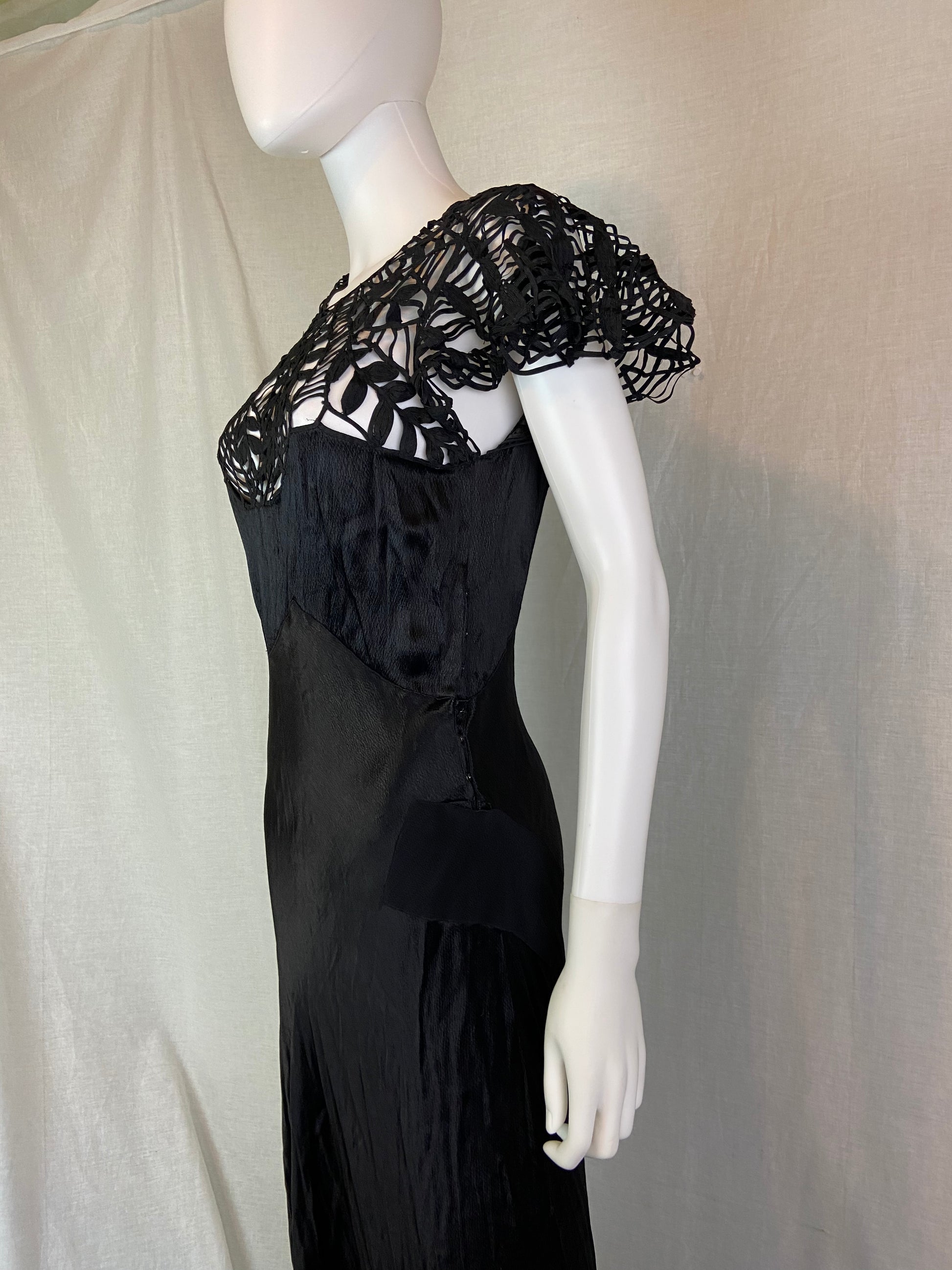 Antique Black Woven Lace Silk Bias Gown ABBY ESSIE STUDIOS
