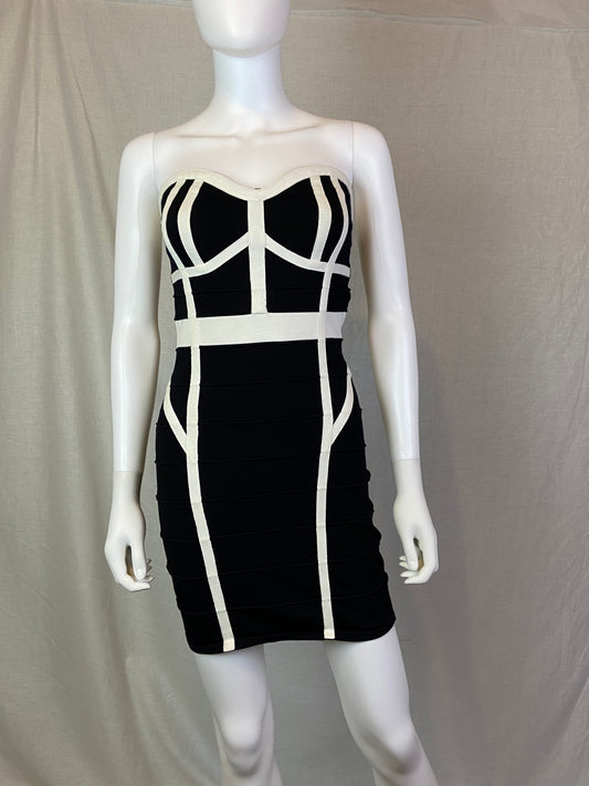 Forever 21 Black White Stretch Cocktail Bandage Mini Dress ABBY ESSIE STUDIOS