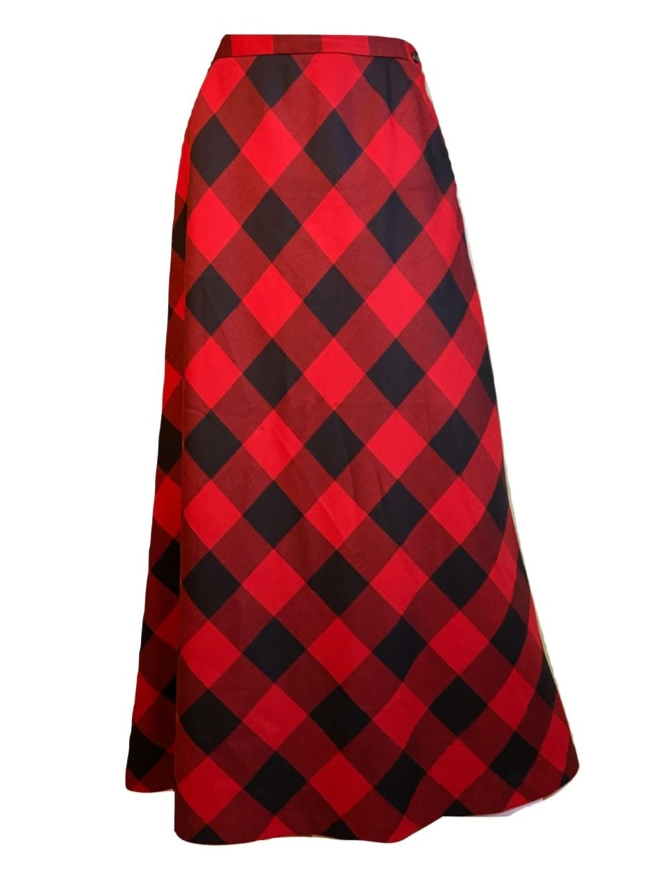 Red Wool Plaid A-Line Maxi Skirt