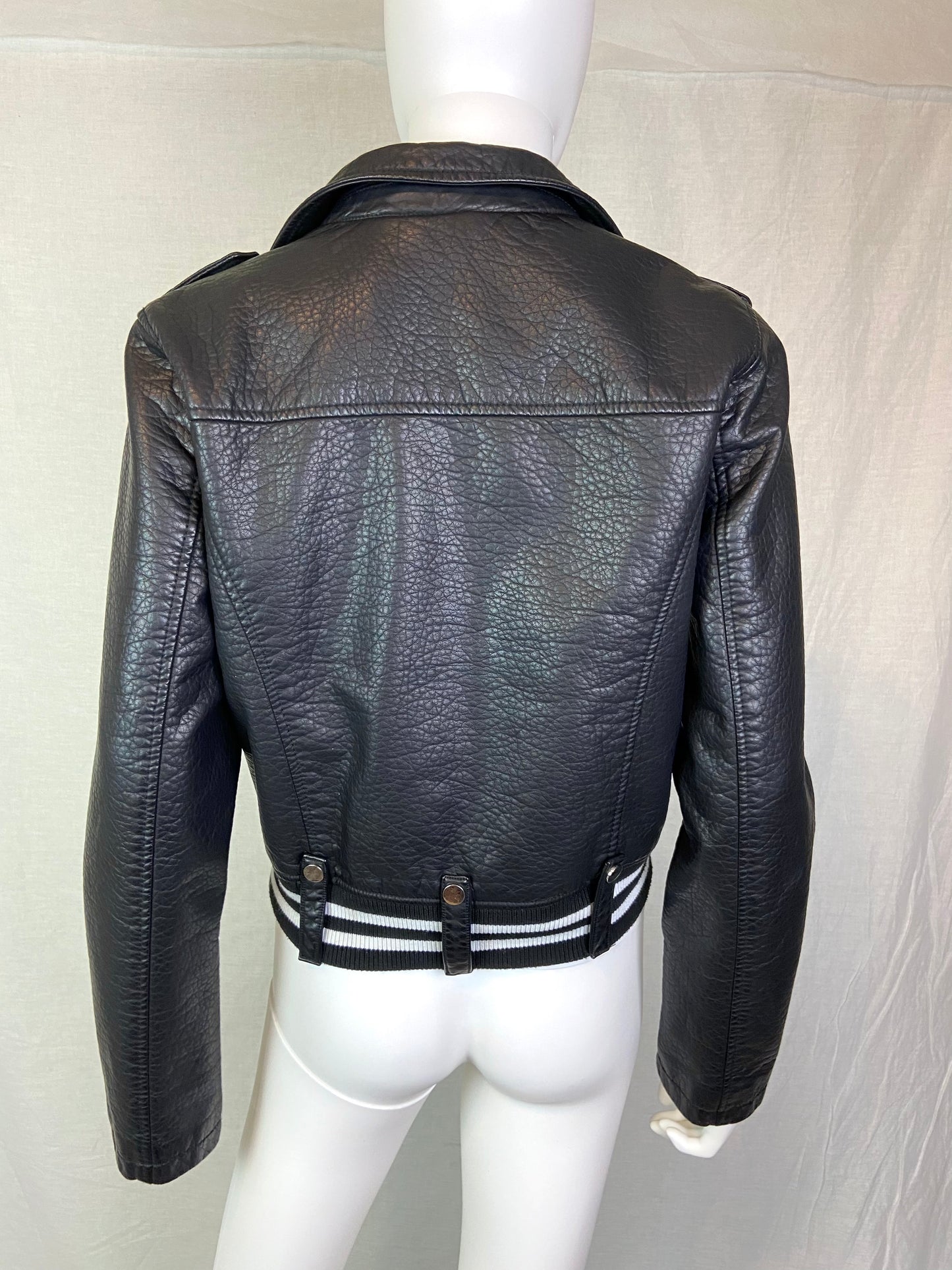 Black Faux Leather Motorcycle Jacket JR L