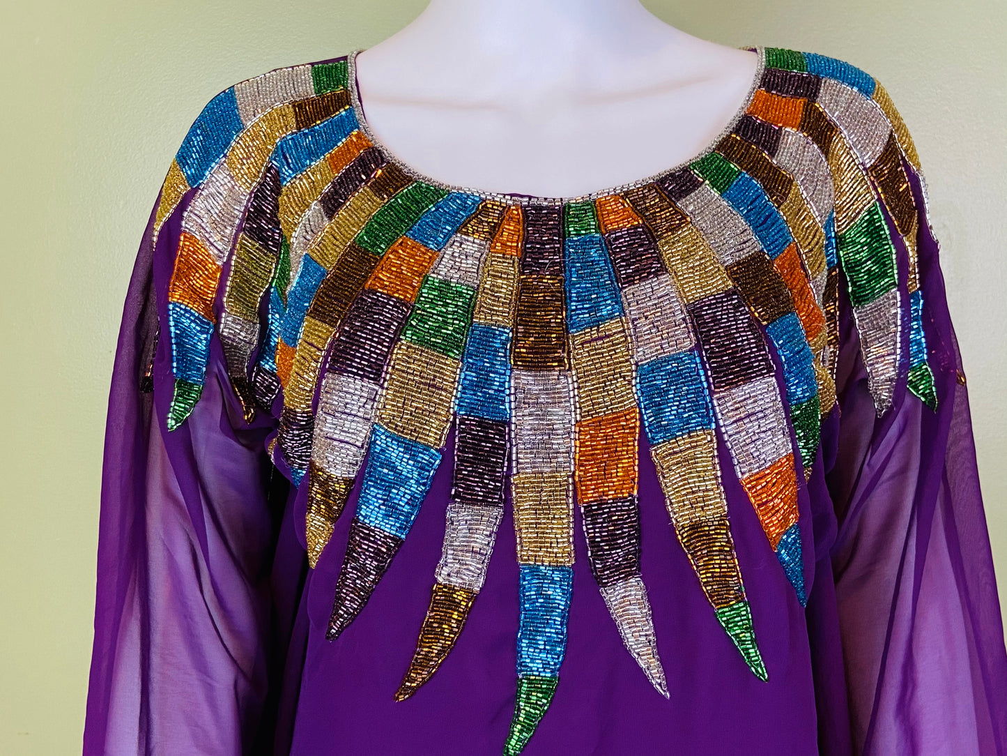 Regal Beaded Purple Kaftan Caftan Mu Mu ABBY ESSIE Designer & Vintage