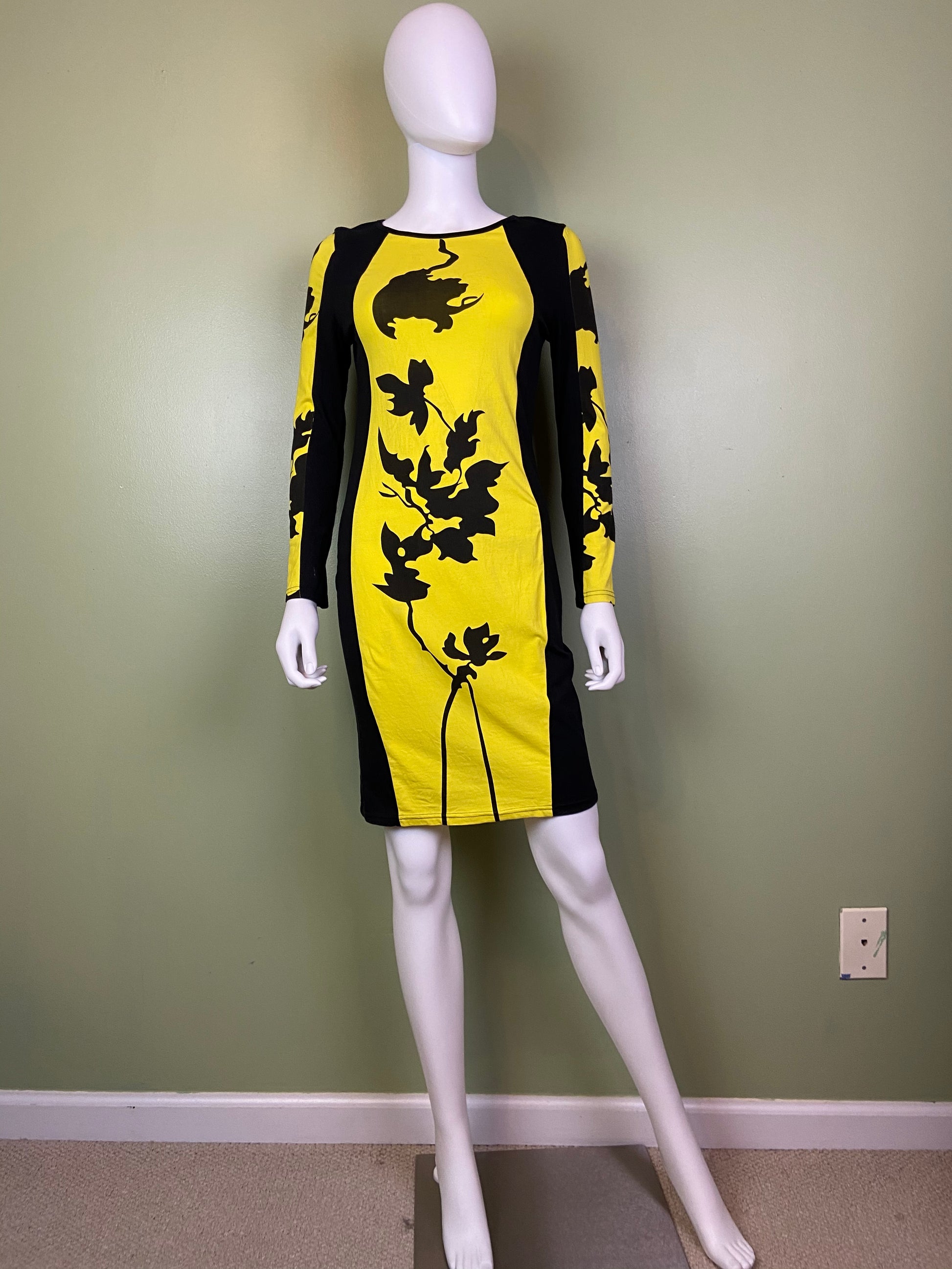 Black Yellow Graphic Print Cotton Stretch Dress Abby Essie