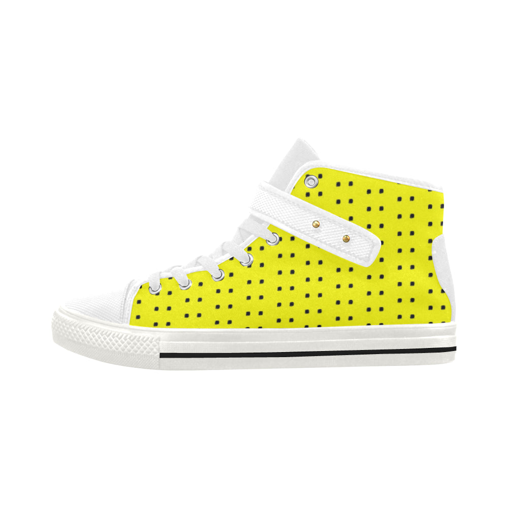 Fabric57 polka dots black yellow large panel crop Aquila Strap Women's Shoes (Model 1202) e-joyer