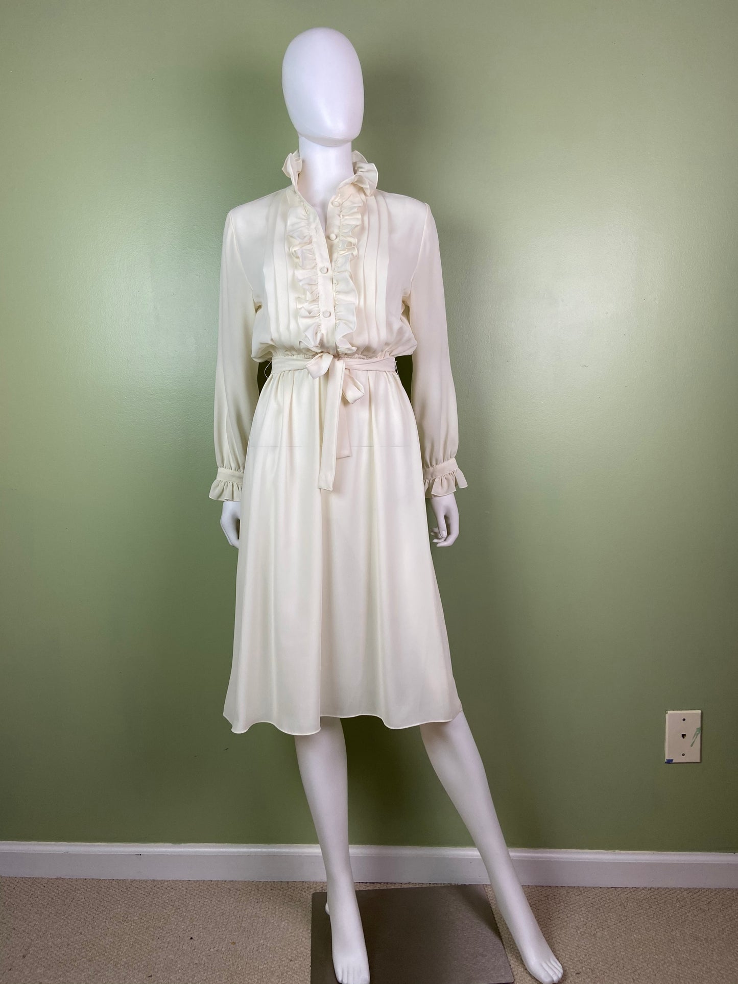 Vintage Astor One White Sheer Ruffle Pleated Fluid Disco Dress Abby Essie