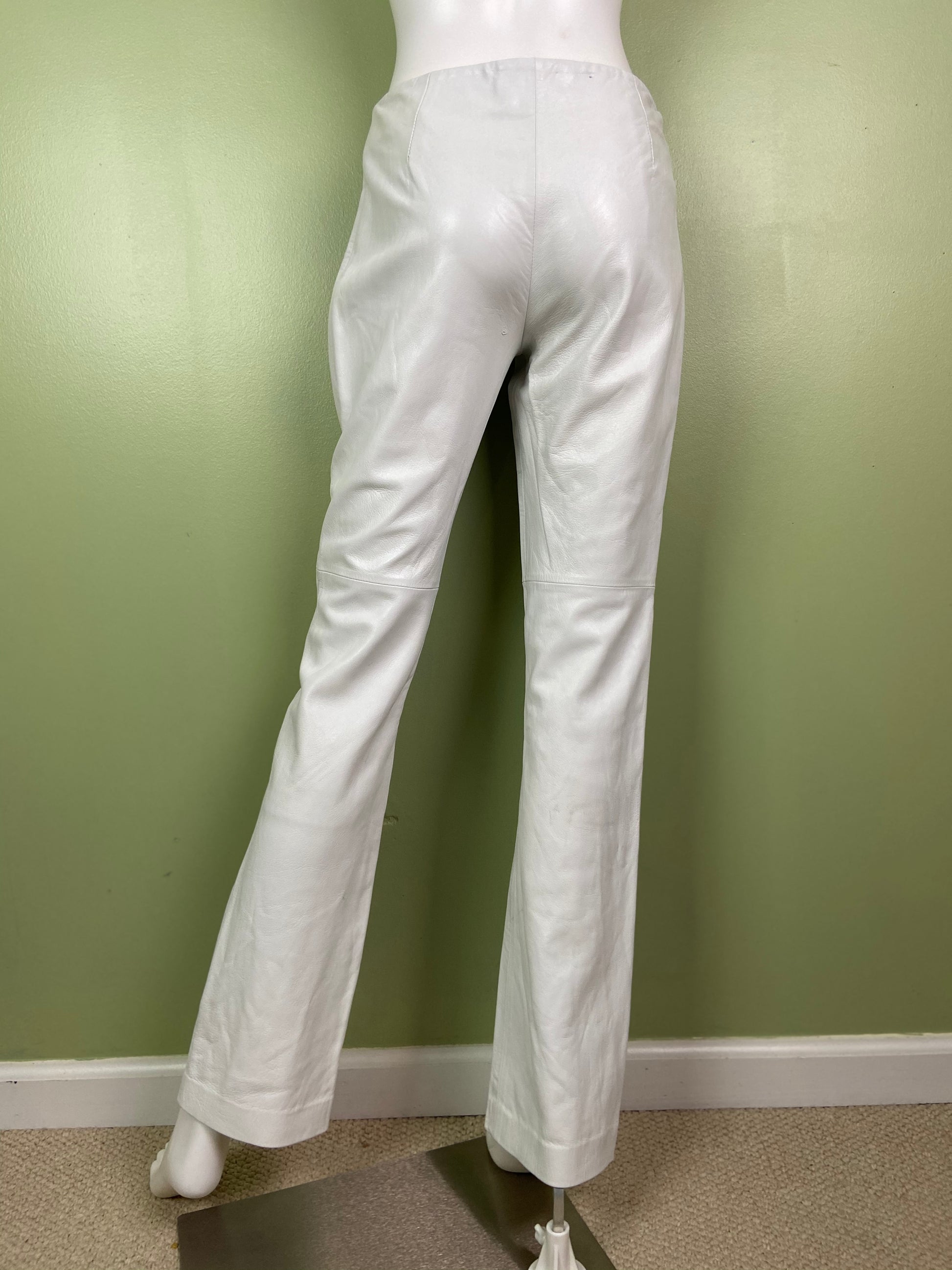 Vintage White Lambskin Leather Pink Graphic Print Pants Abby Essie