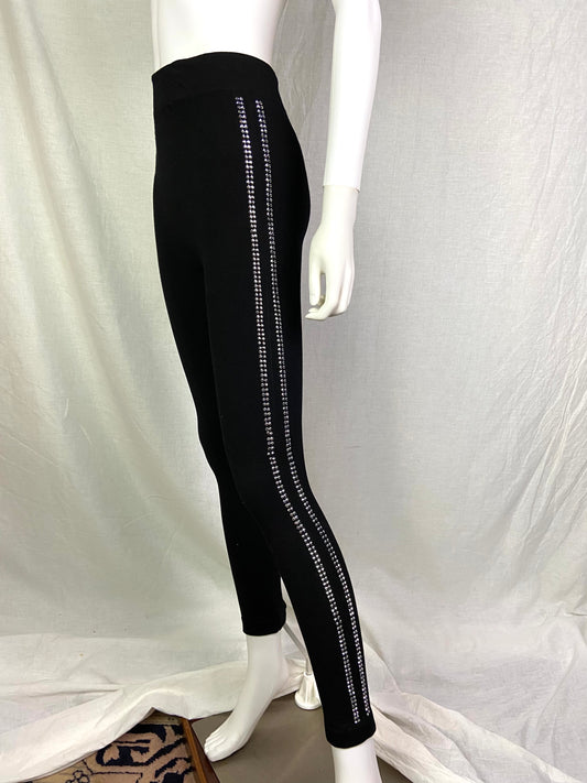 Black Sequin Rhinestone Knit Stretch Leggings ABBY ESSIE STUDIOS