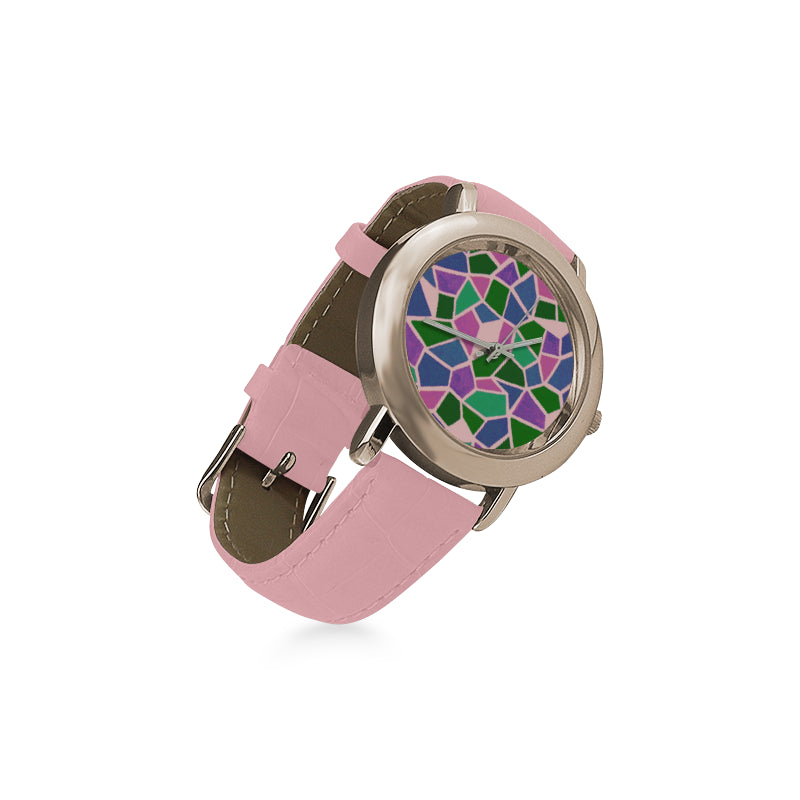 Stained Glass Rose Gold Leather Watch e-joyer