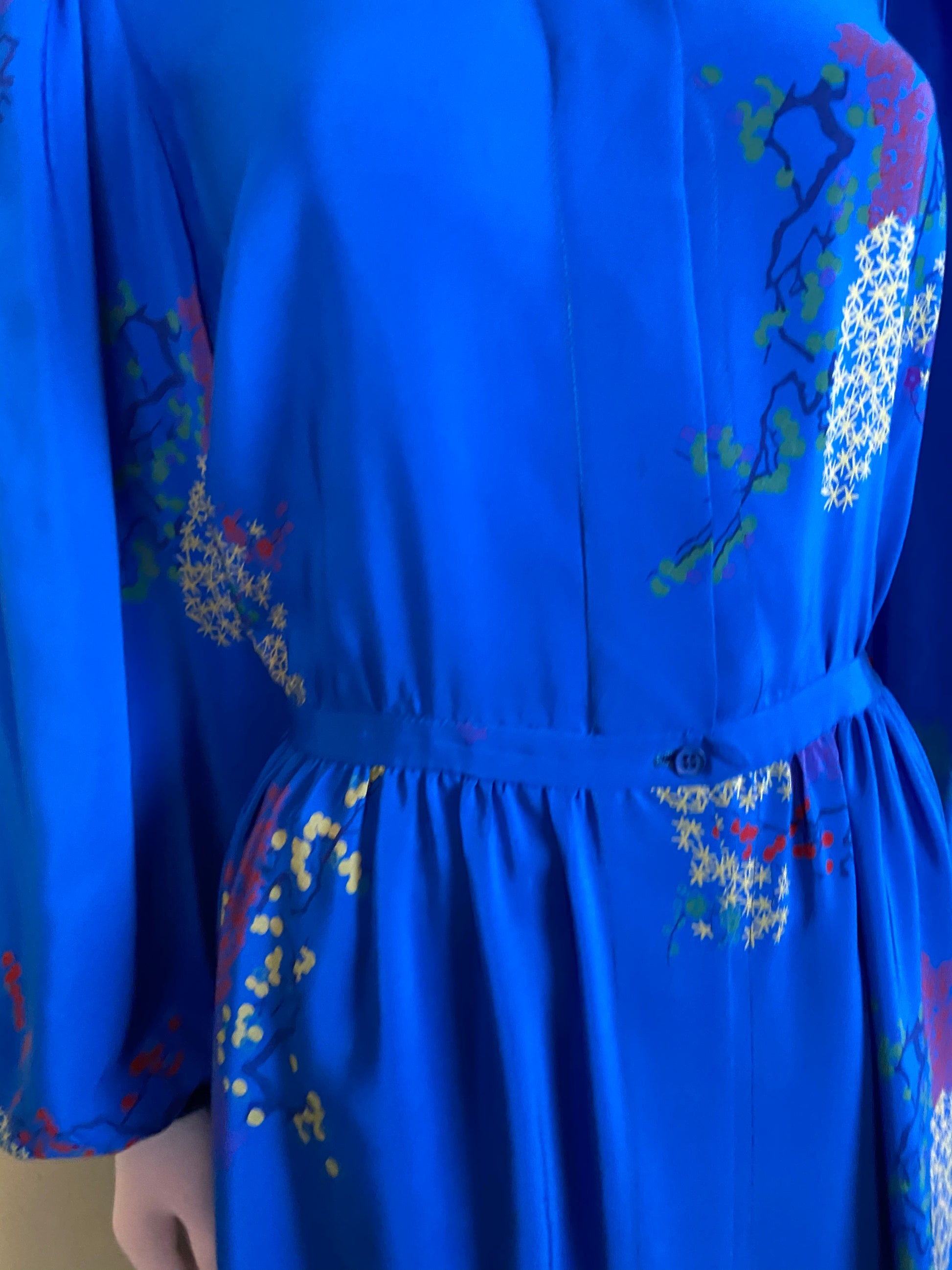 LANVIN Vintage Floral Royal Blue Silk Dress with Skirt Abby Essie