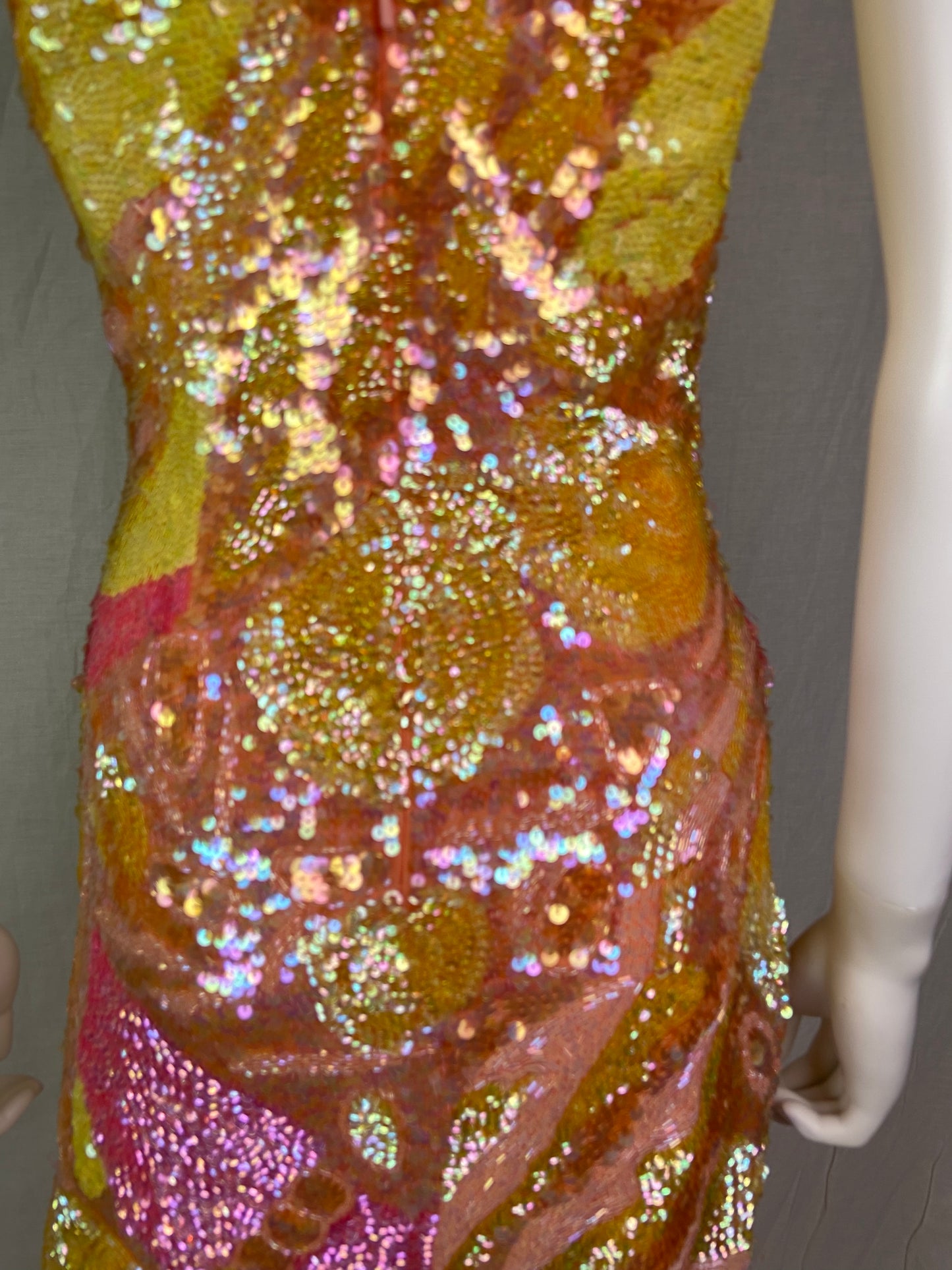Vintage Niteline Pink Pastel Sequin Silk Cocktail Dress