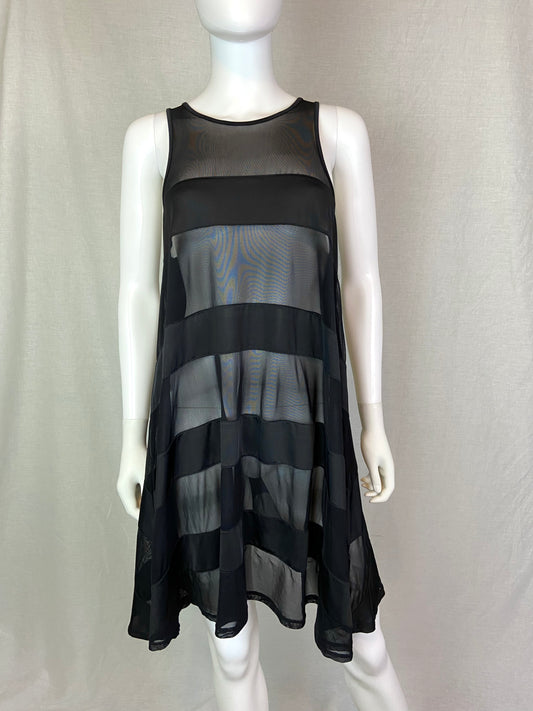 Black Sheer Striped Tank Tent Dress Coverup Lg ABBY ESSIE STUDIOS