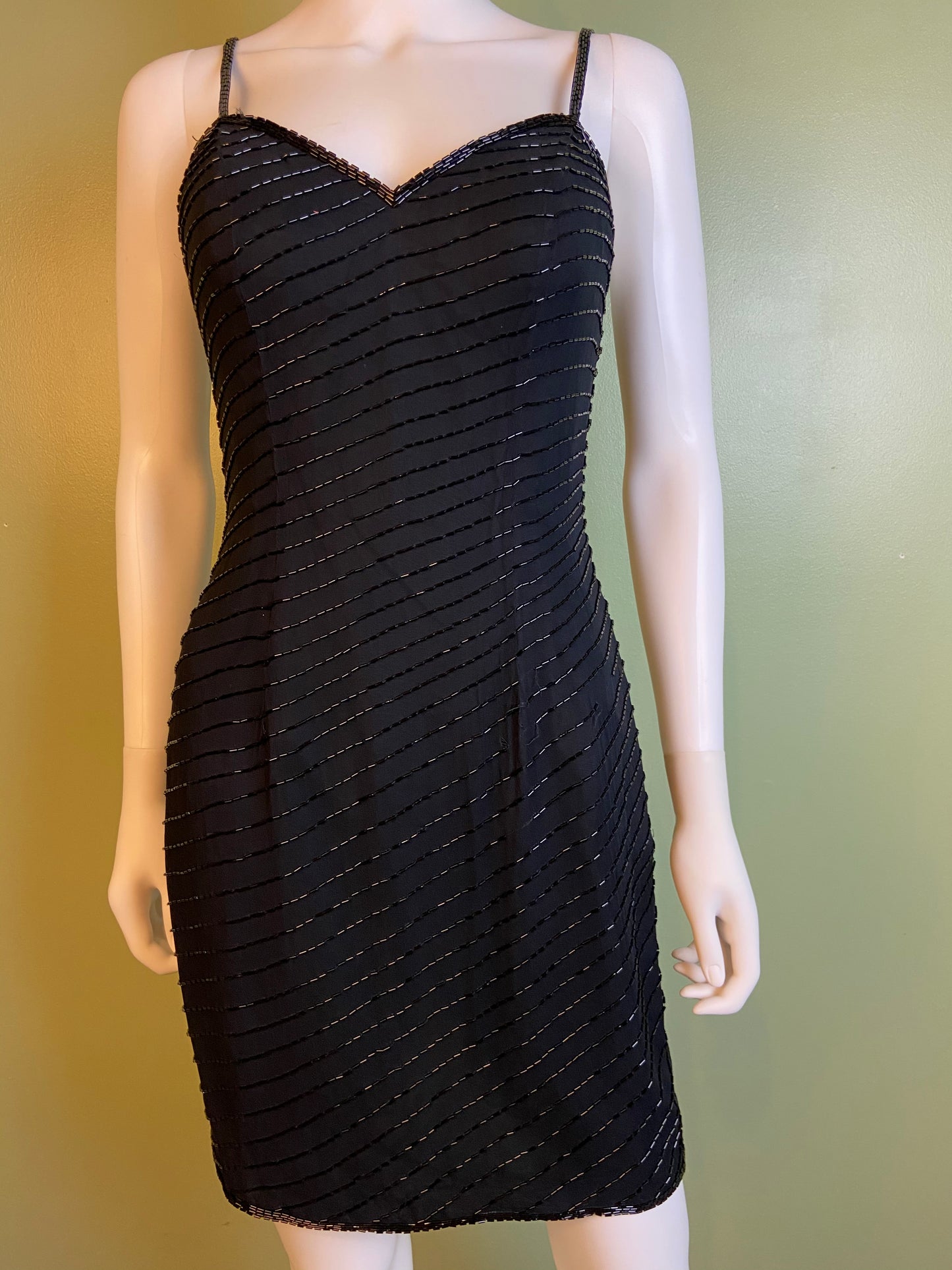 Vintage Black Beaded Sequin Silk Bustier Cocktail Dress Abby Essie