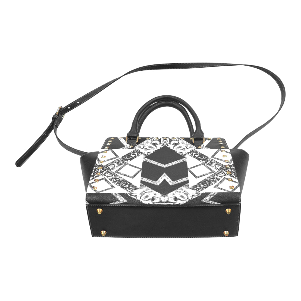 black white premium vip logo 5120x2565 1.2 mb repe Rivet Shoulder Handbag (Model 1645) e-joyer