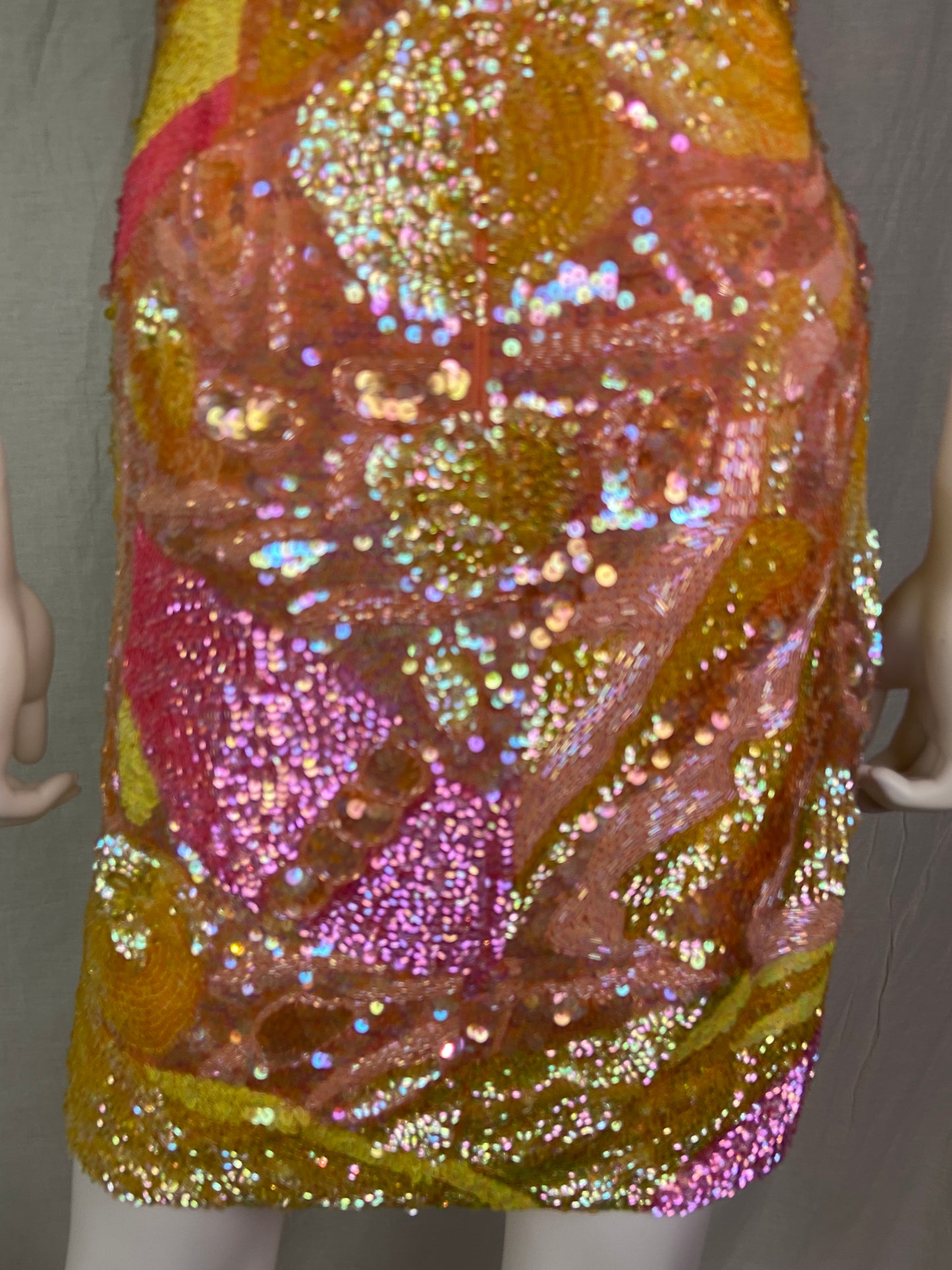 Vintage Niteline Pink Pastel Sequin Silk Cocktail Dress