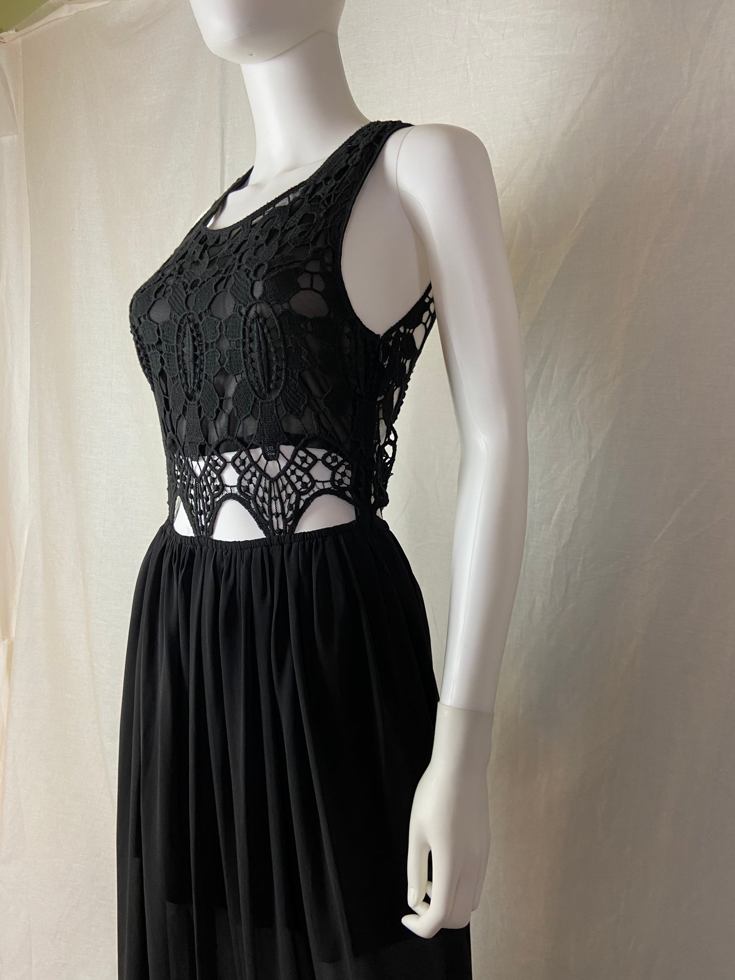 Deja Vu Black Crochet Sheer Maxi Dress