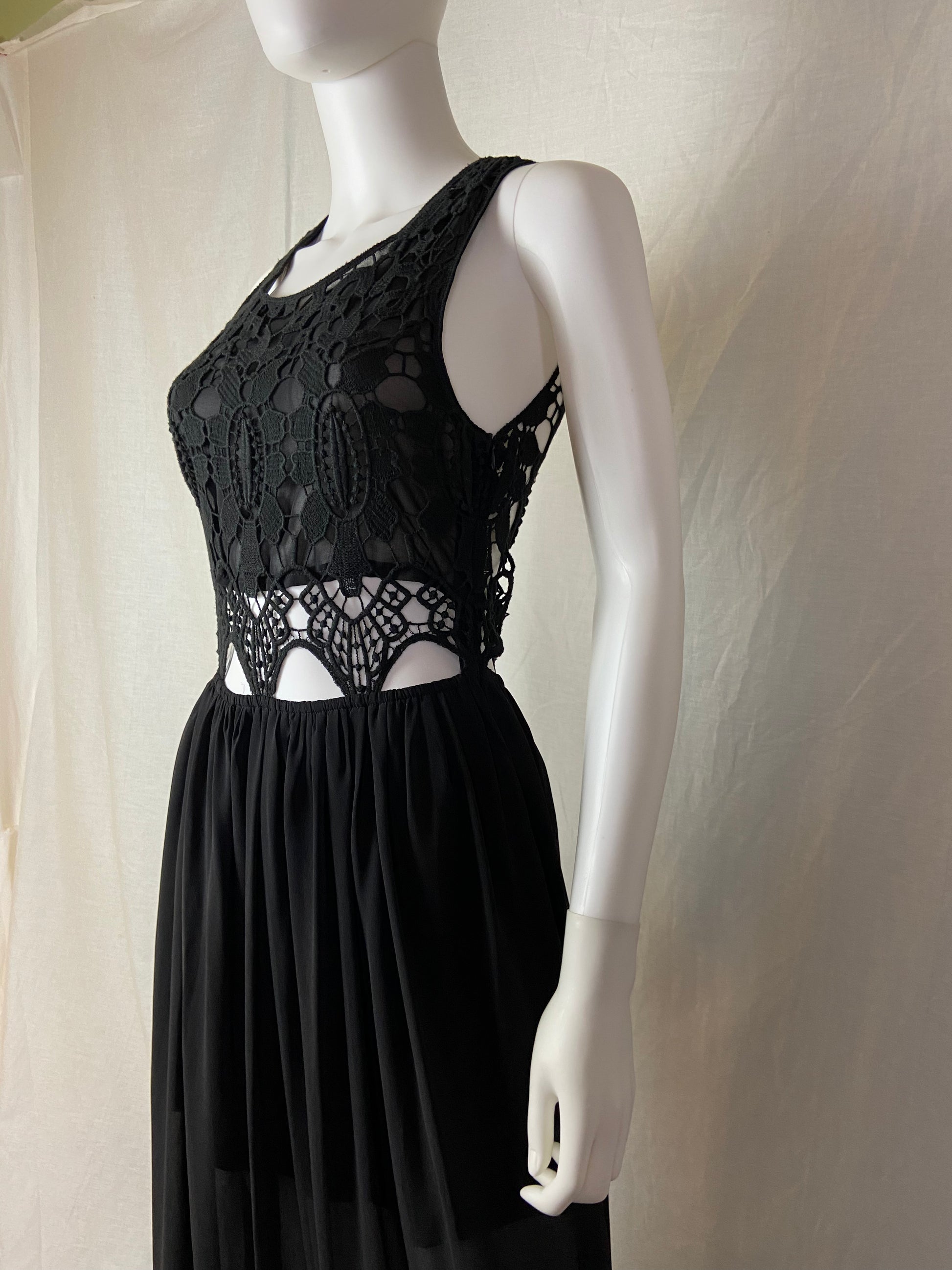 Deja Vu Black Crochet Sheer Maxi Dress ABBY ESSIE STUDIOS