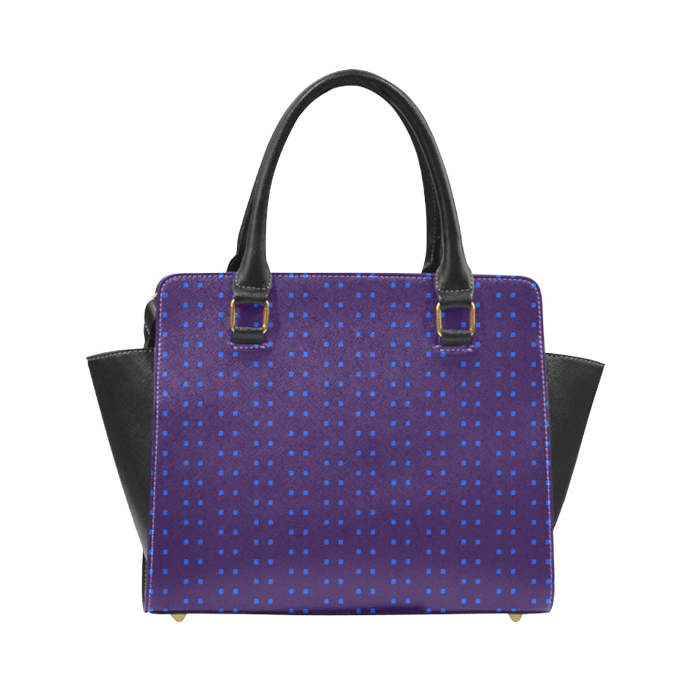 Fabric57 polka dots navy violet blue royal  large Rivet Shoulder Handbag (Model 1645) e-joyer