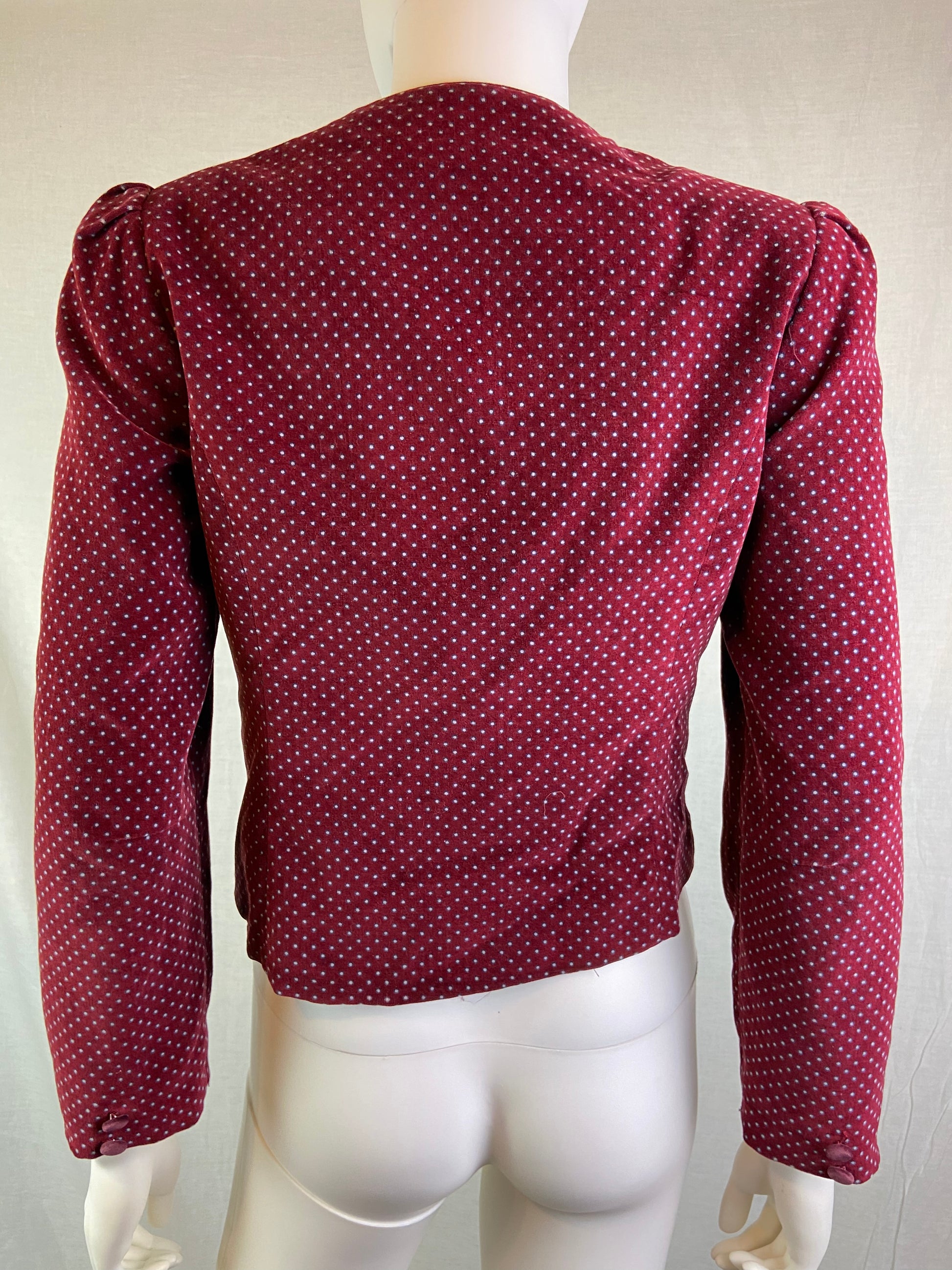 Vind De Casa Burgundy Red Velvet Polka Dot Jacket ABBY ESSIE STUDIOS