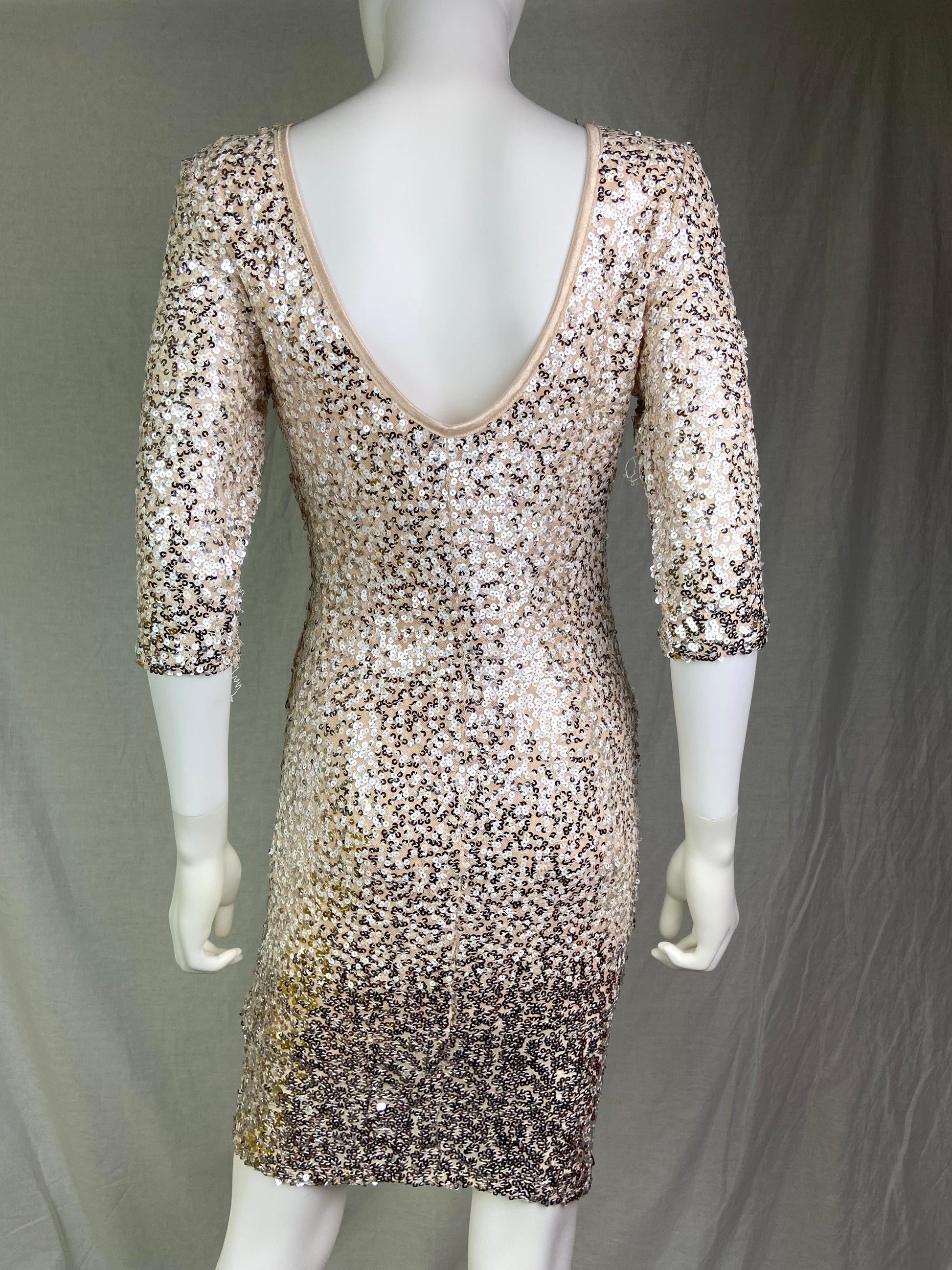 Crystal Doll Beige Champagne Ombré Sequin Stretch Coctail Dress NWT ABBY ESSIE STUDIOS