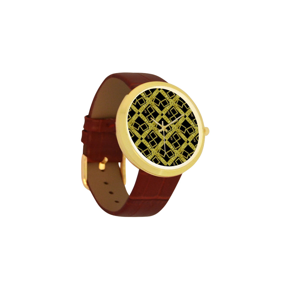 logo gold black suga lane 3 mb Women's Golden Leather Strap Watch(Model 212) e-joyer