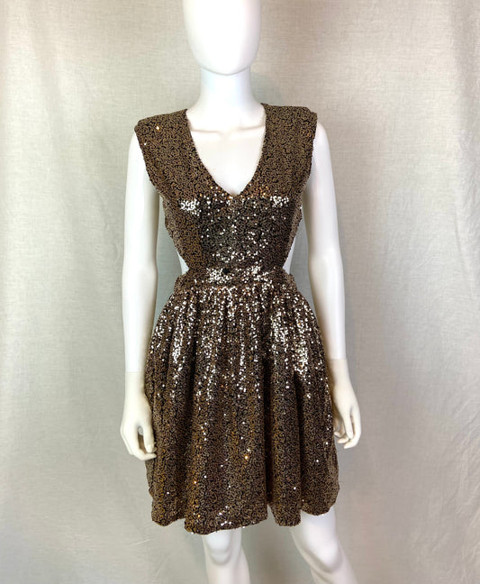 Gold Bronze Sequin Cut Out Dress ABBY ESSIE STUDIOS