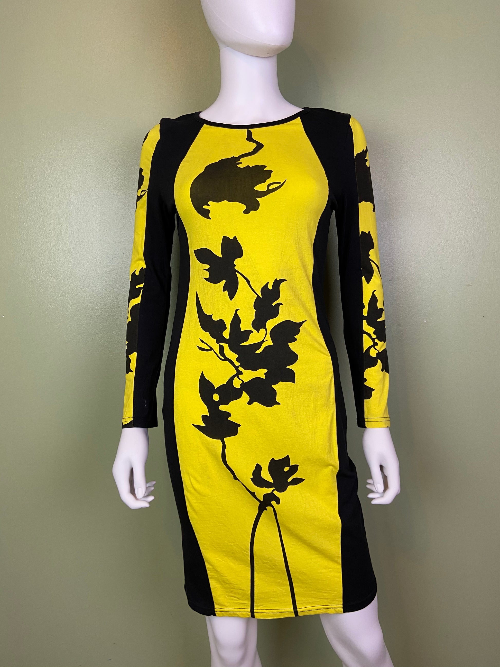 Black Yellow Graphic Print Cotton Stretch Dress Abby Essie