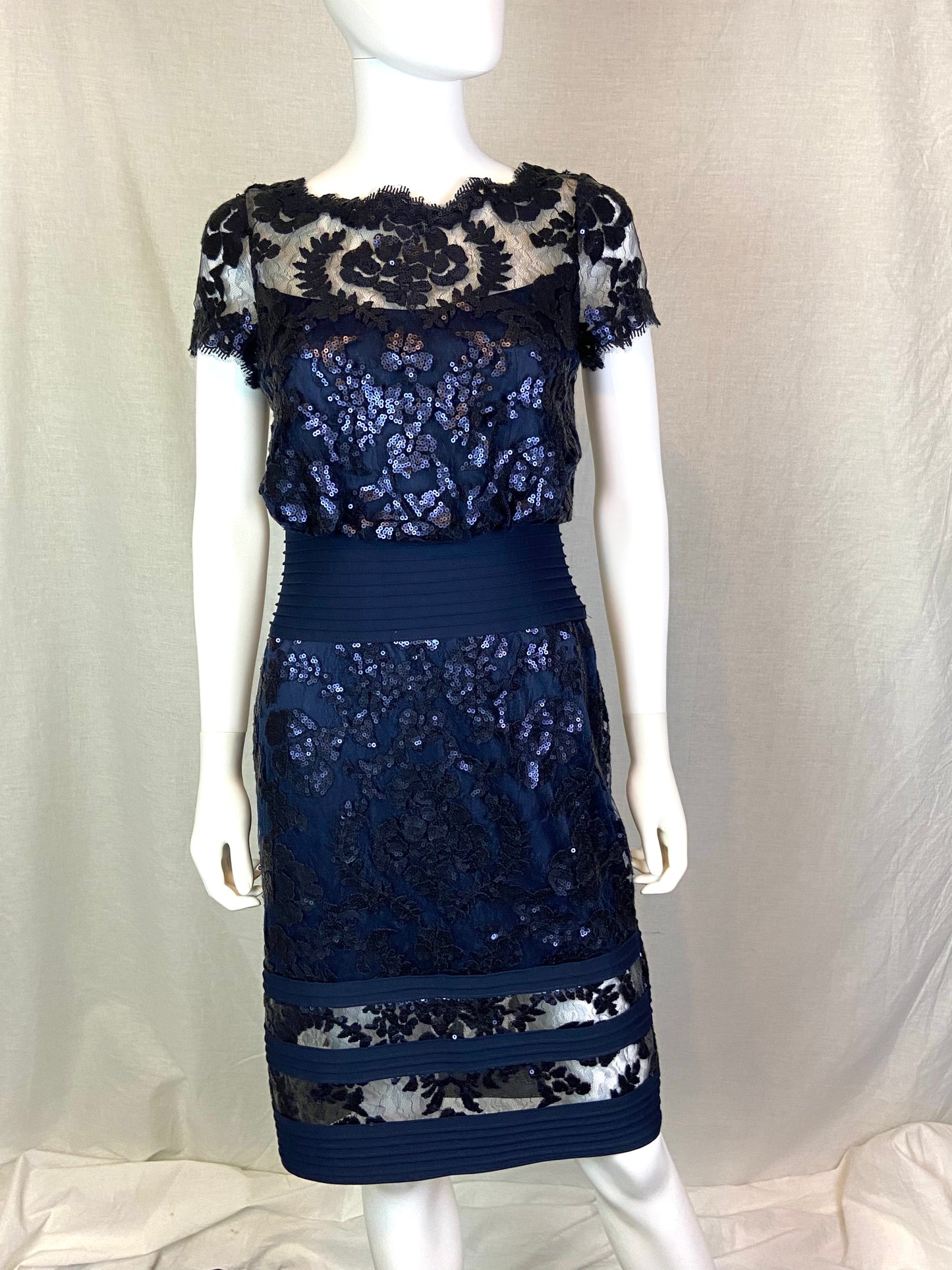 TADASHI SHOJI Navy Blue Sequin Lace Cocktail Dress 4