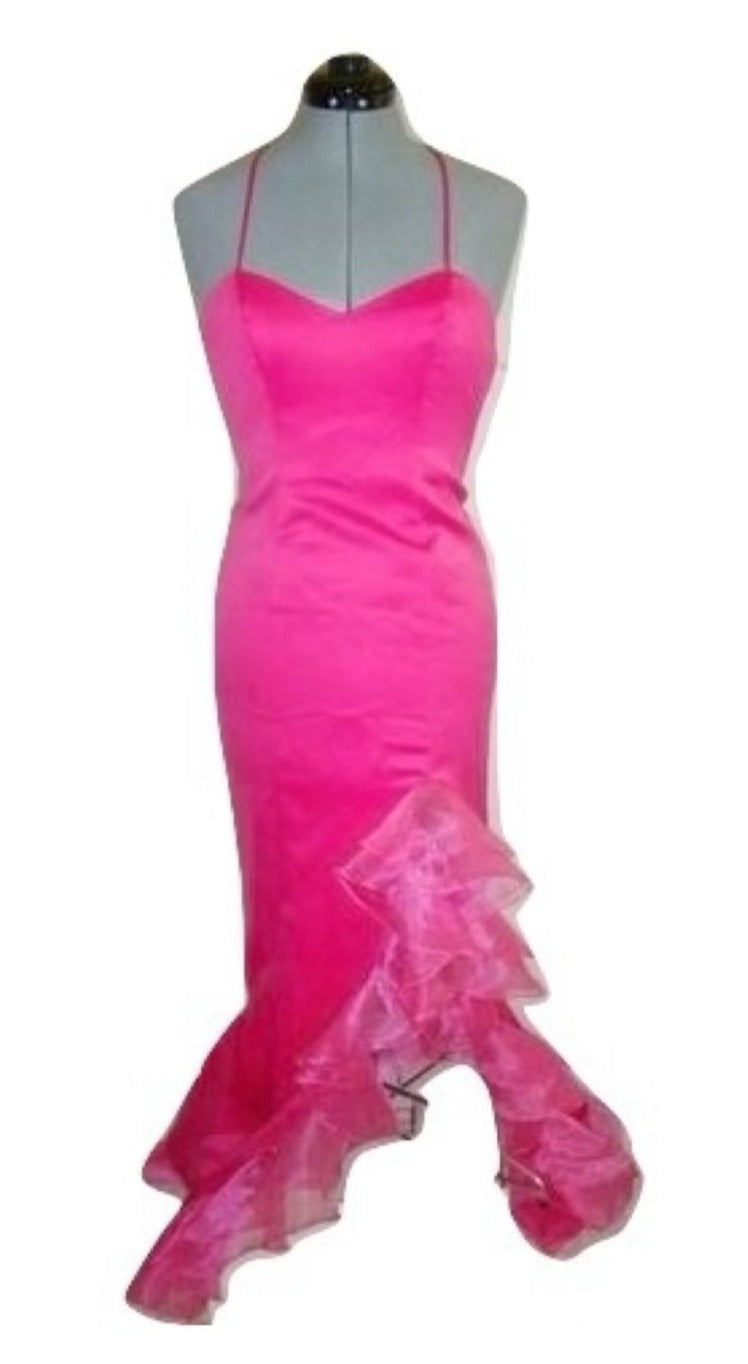 FAVIANA Fuschia Hot Pink Satin Bustier Chiffon Ruffle Formal Pageant Abby Essie