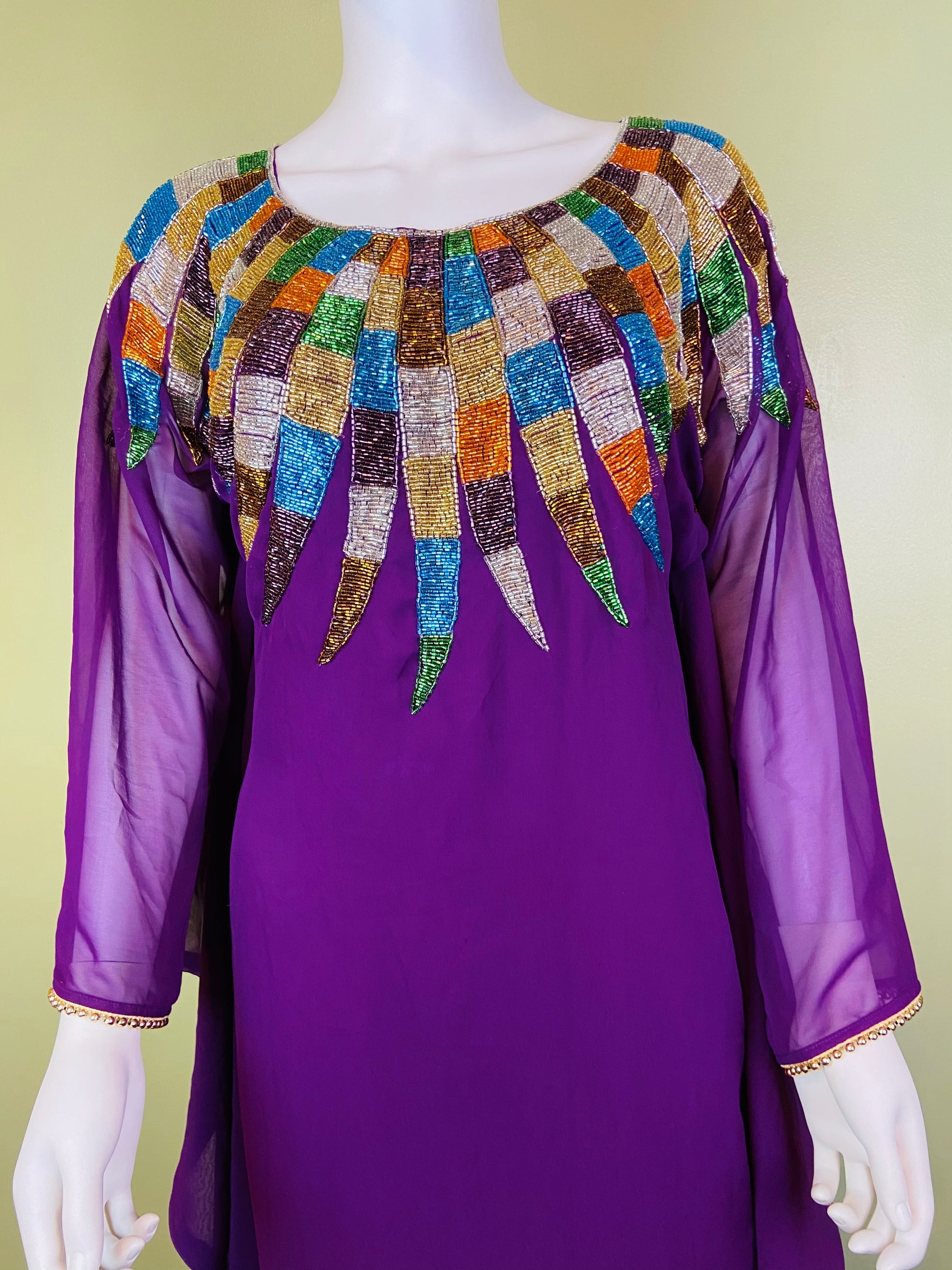 Regal Beaded Purple Kaftan Caftan Mu Mu ABBY ESSIE Designer & Vintage