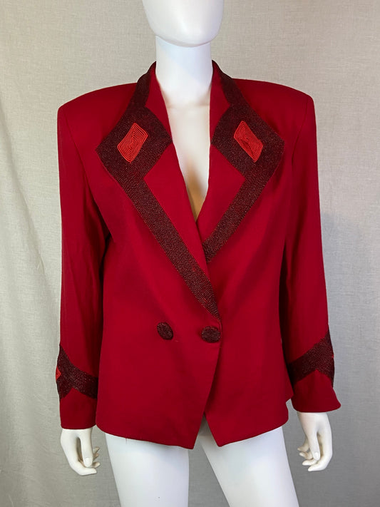 Vintage Nolan Miller Red Wool Beaded Blazer Jacket ABBY ESSIE STUDIOS