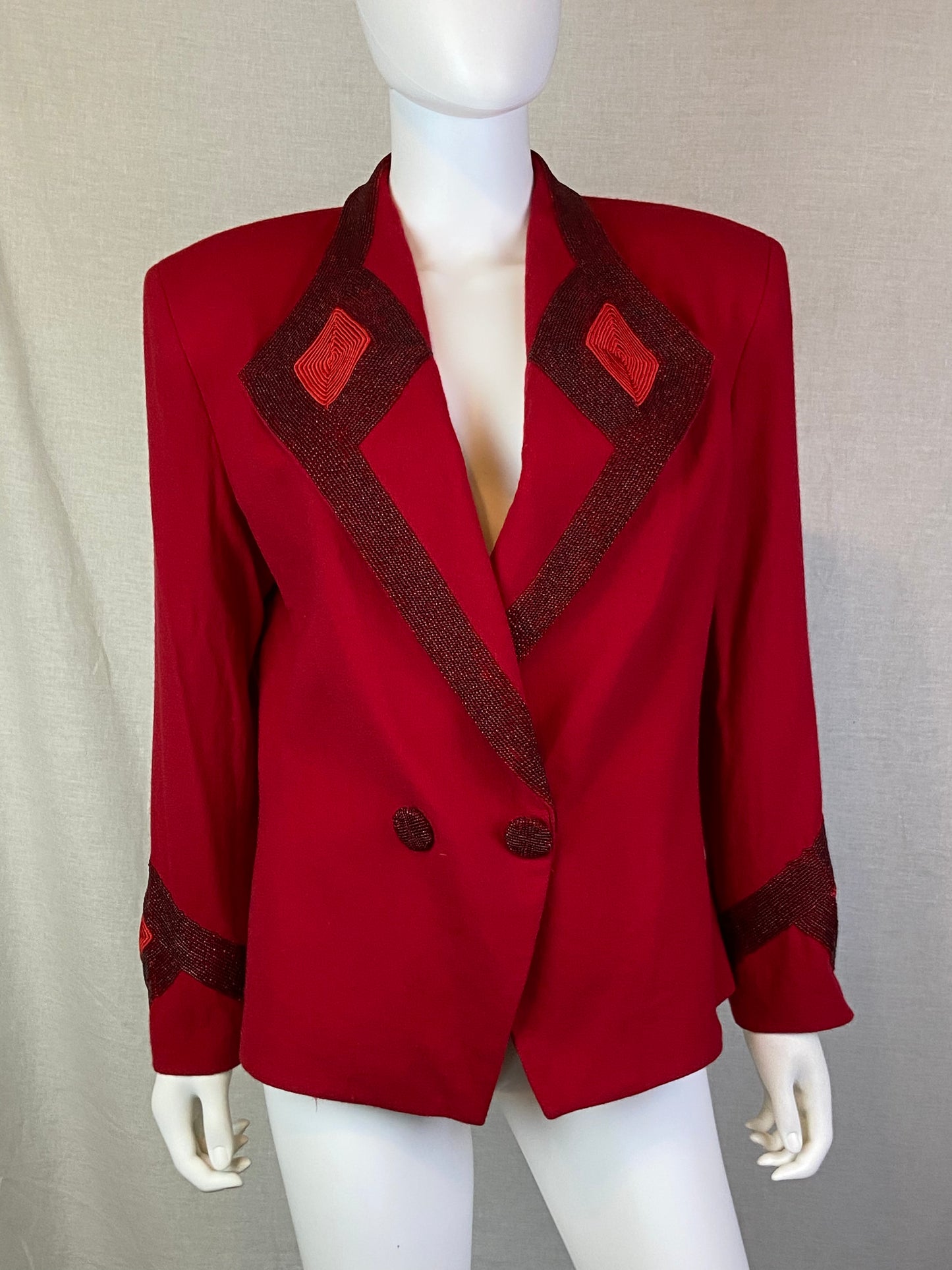 Vintage Nolan Miller Red Wool Beaded Blazer Jacket