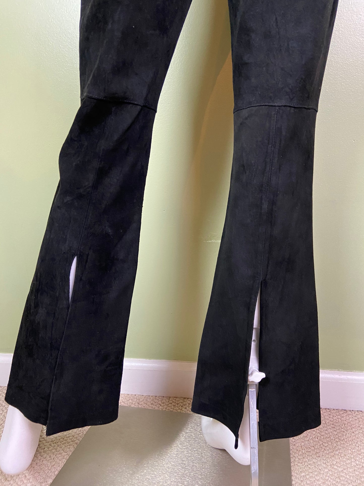 Black Suede Leather Festival Boot Cut Pants