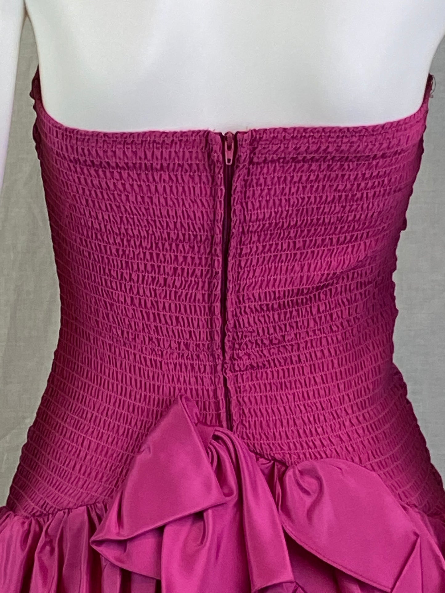 Vintage Positively ELLYN Hot Pink Satin Ruche Ruffle Dress