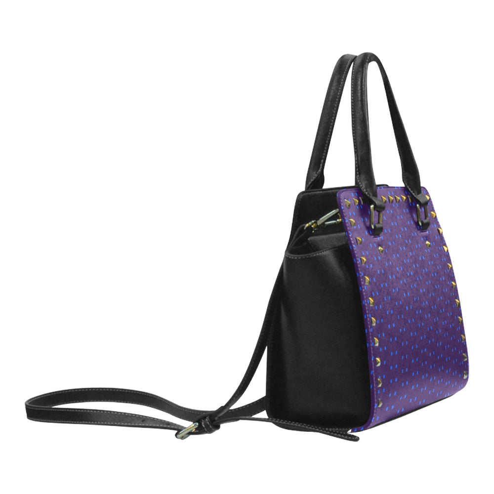 Fabric57 polka dots navy violet blue royal  large Rivet Shoulder Handbag (Model 1645) e-joyer