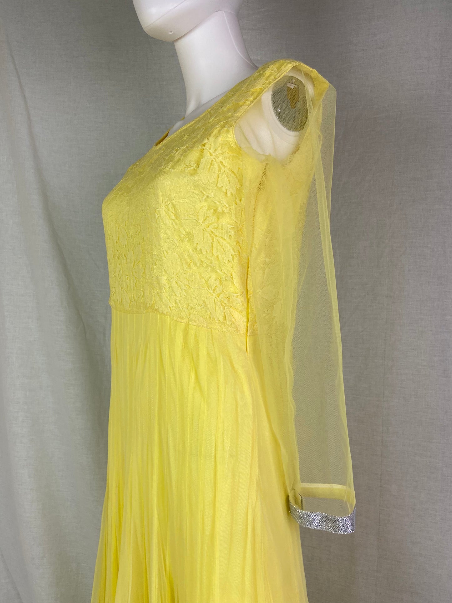 Indian Yellow Lace Sheer Pleated Dress ABBY ESSIE STUDIOS