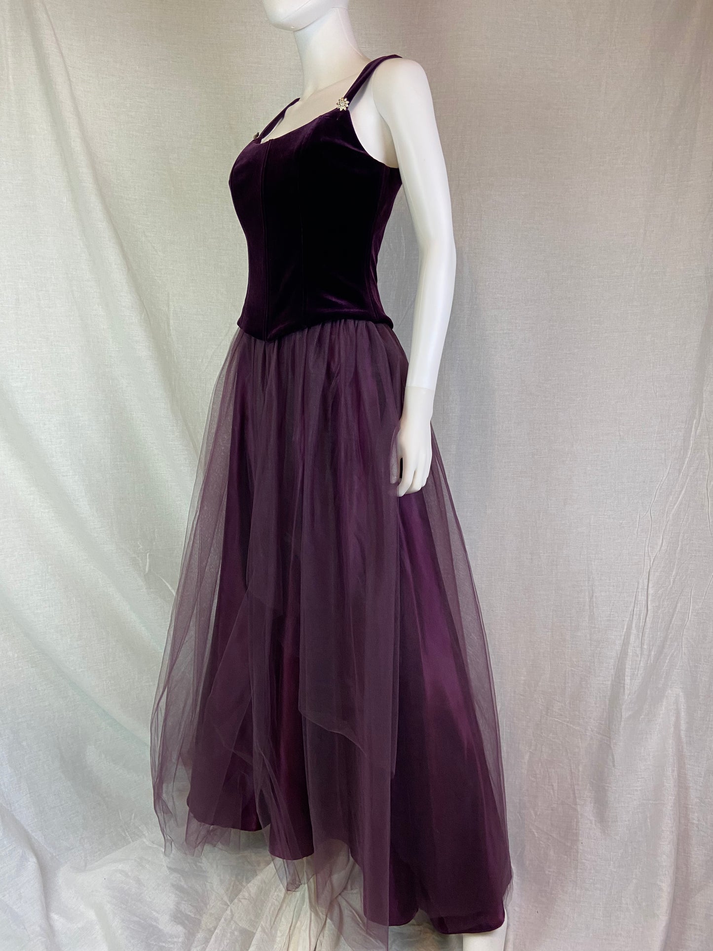 Michelangelo Purple Velvet Rhinestone Taffetta Victorian Gown ABBY ESSIE STUDIOS