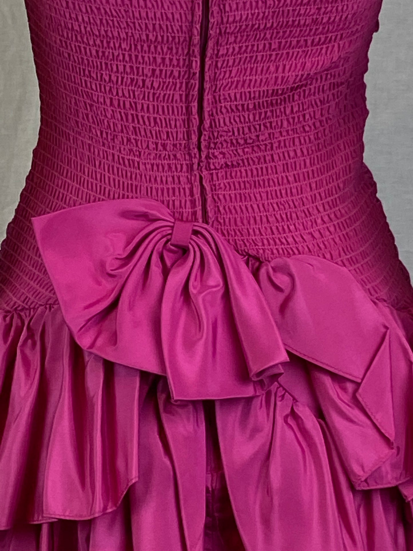 Vintage Positively ELLYN Hot Pink Satin Ruche Ruffle Dress ABBY ESSIE STUDIOS