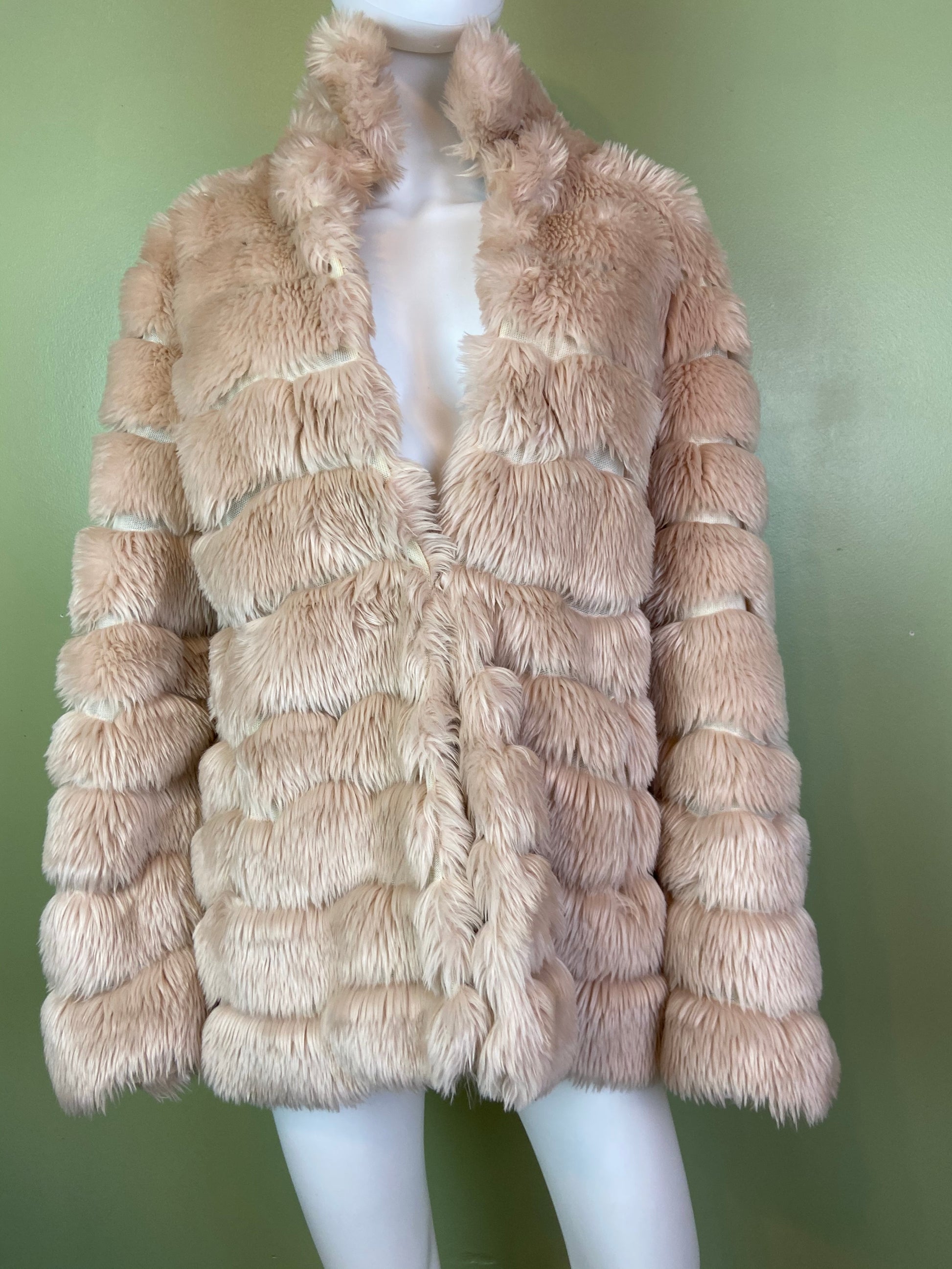 INC Blush Beige Faux Fur Coat ABBY ESSIE Designer & Vintage