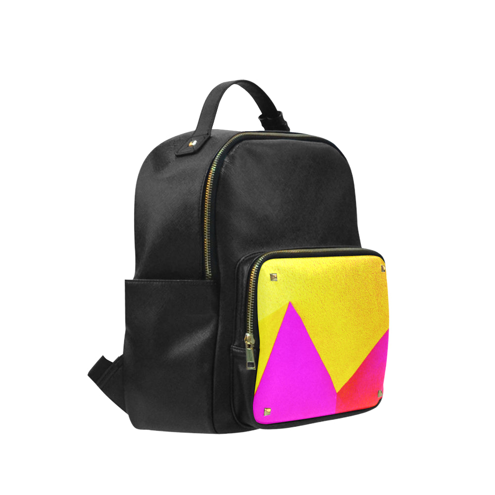 Yellow Abstract Coed Leather Backpack e-joyer
