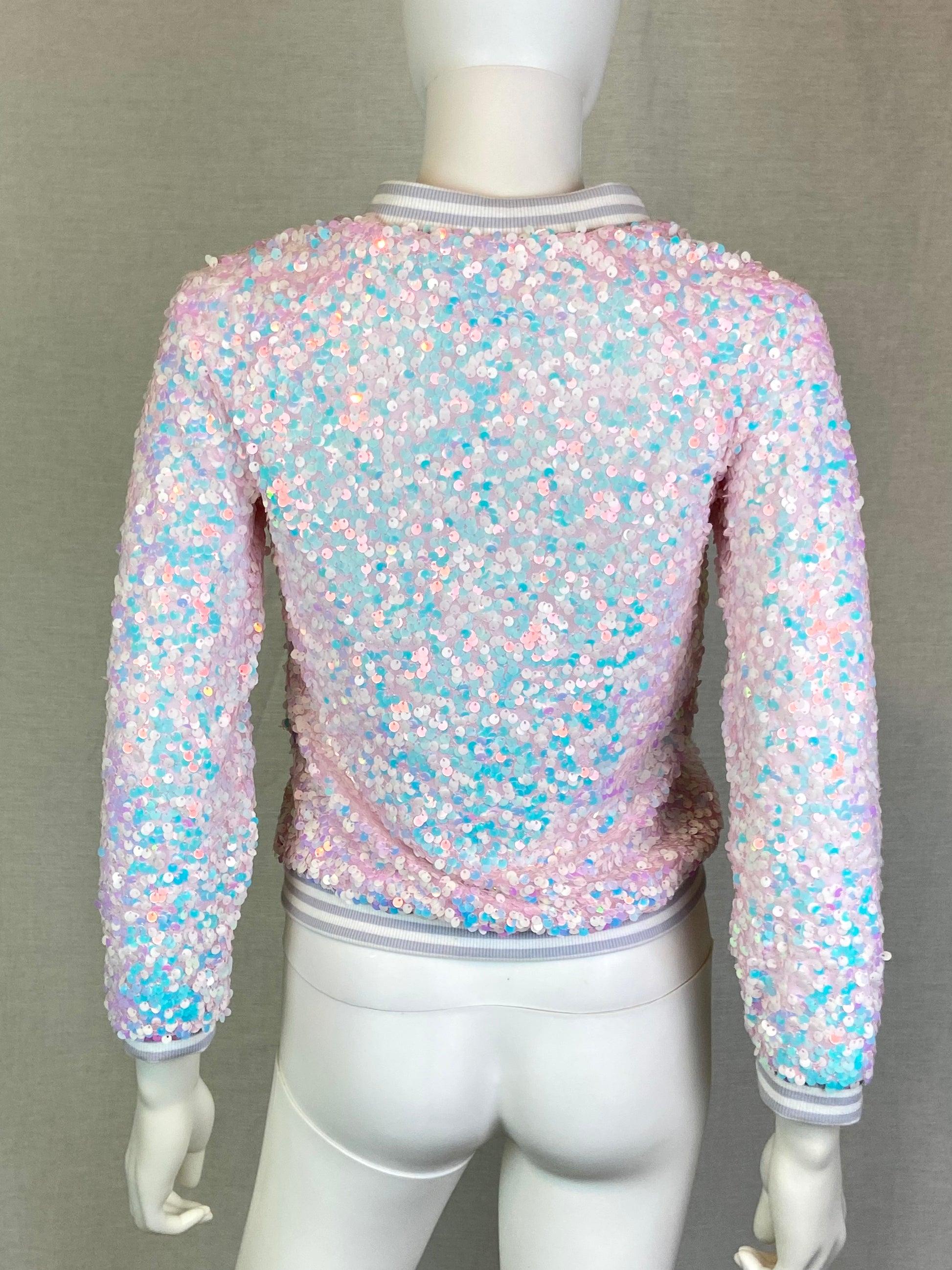 Iridescent Pink White Sequin Jacket Girls L 10-12 ABBY ESSIE STUDIOS