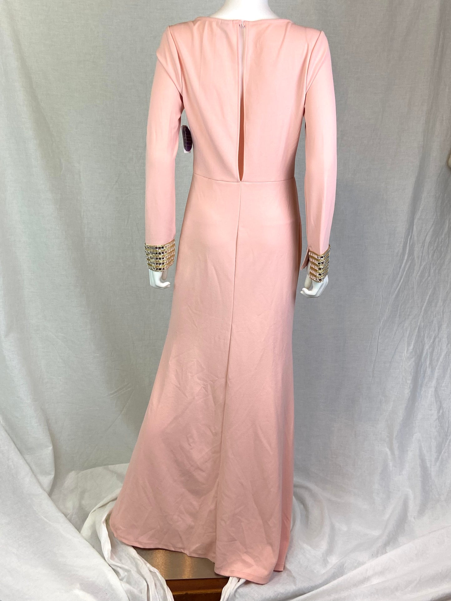 New Windsor Long Pink Beaded Gown Dress