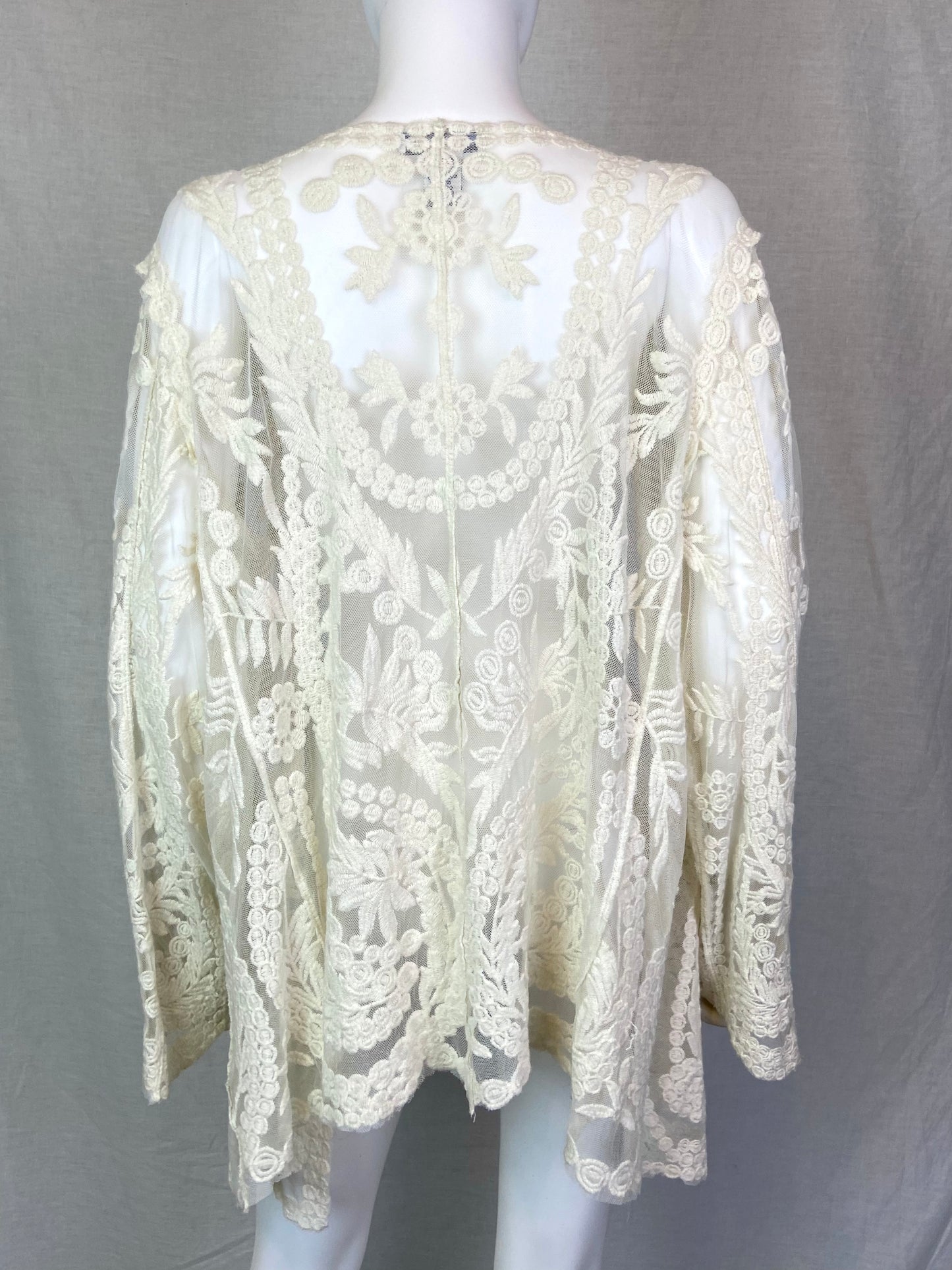 Cream White Lace Victorian Jacket Coverlet 1X