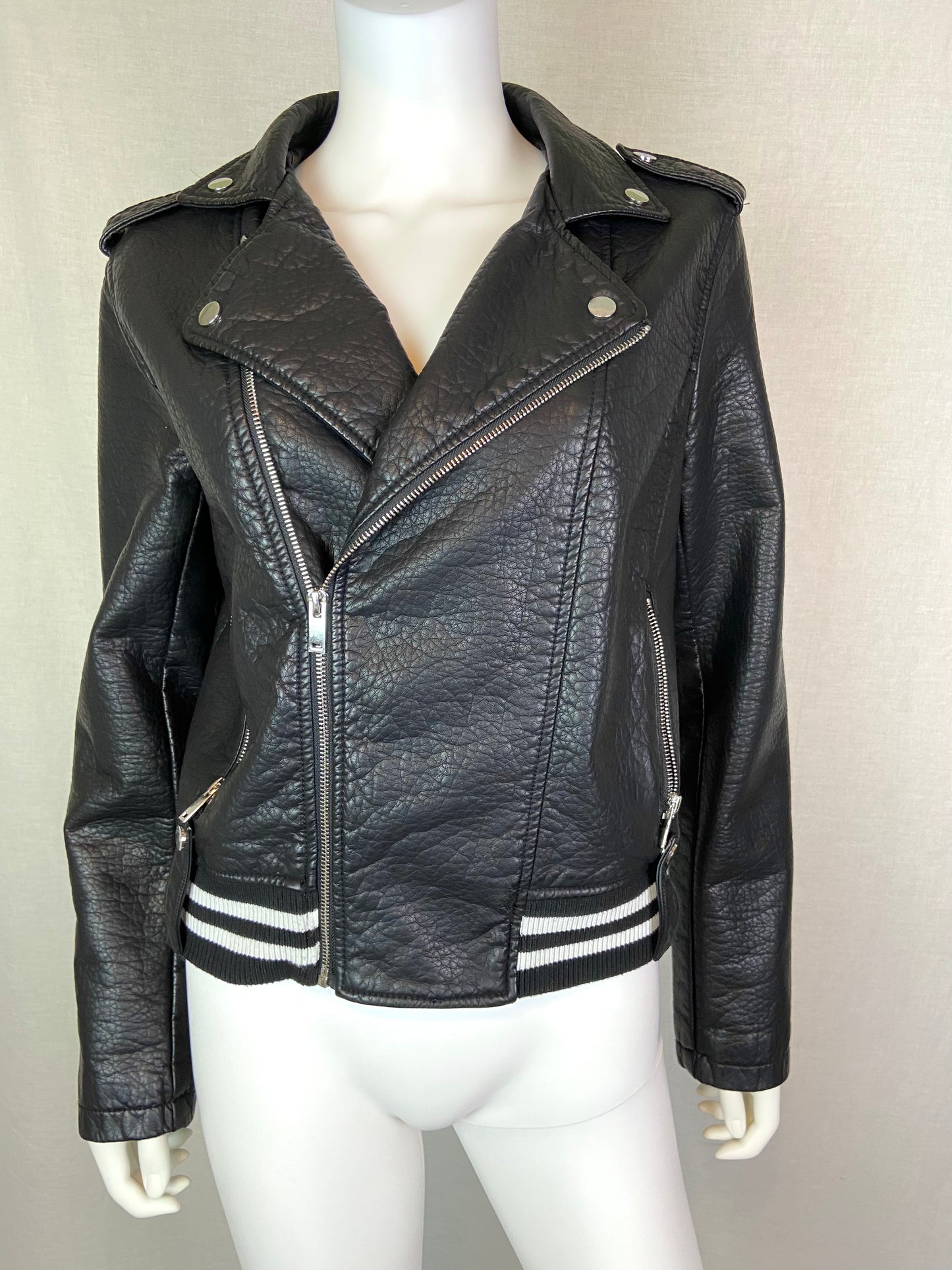 Black Faux Leather Motorcycle Jacket JR L