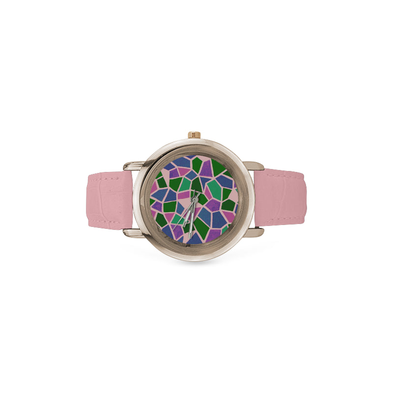 Stained Glass Rose Gold Leather Watch e-joyer