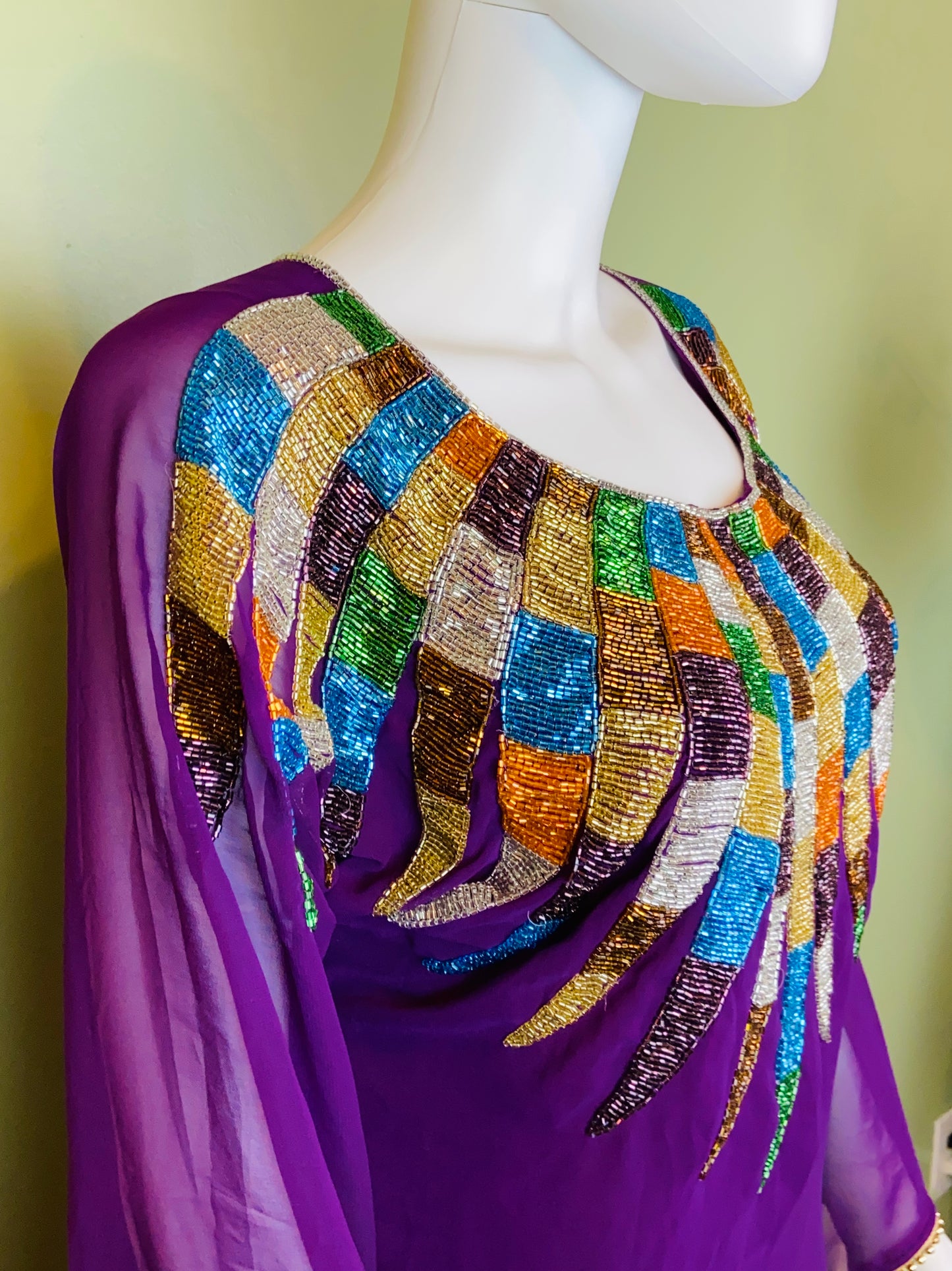 Regal Beaded Purple Kaftan Caftan Mu Mu ABBY ESSIE Designer & Vintage