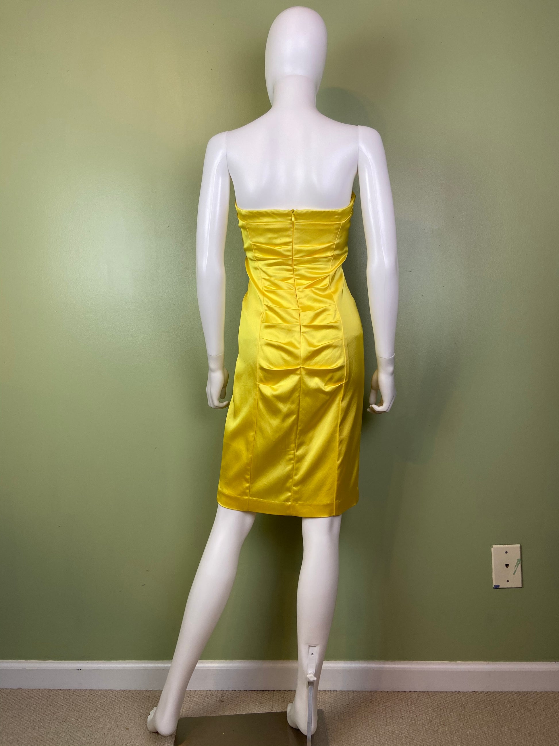 Cache Yellow Stretch Satin Ruche Corset Dress Abby Essie