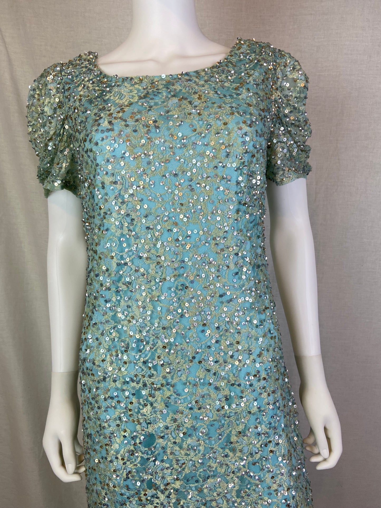 JS Collections Aqua Mint Blue Sequin Sheath Dress