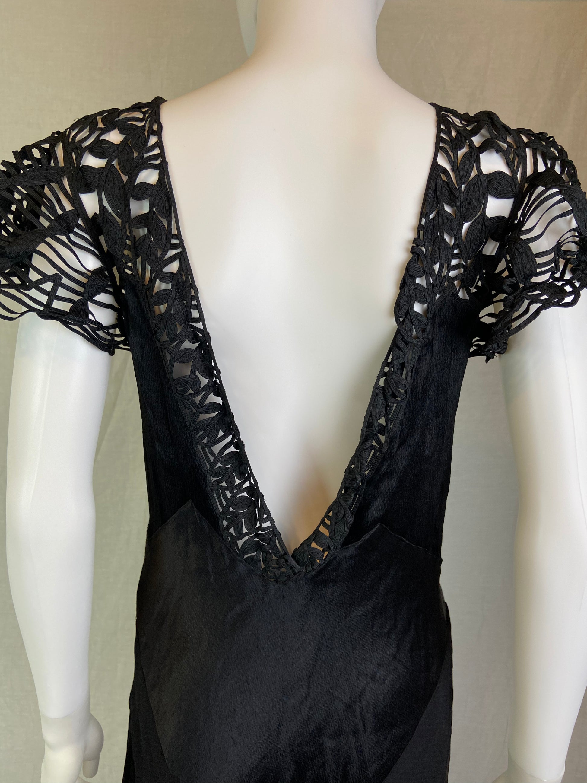 Antique Black Woven Lace Silk Bias Gown ABBY ESSIE STUDIOS